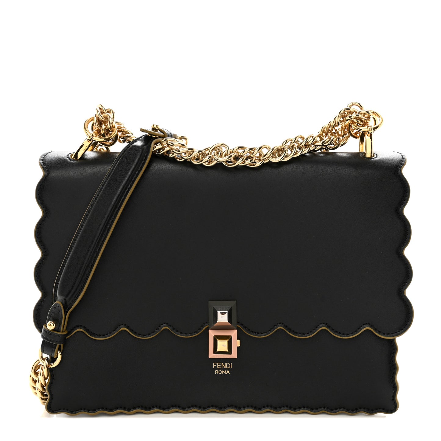 Vitello Liberty Scalloped Studded Kan I Shoulder Bag Black