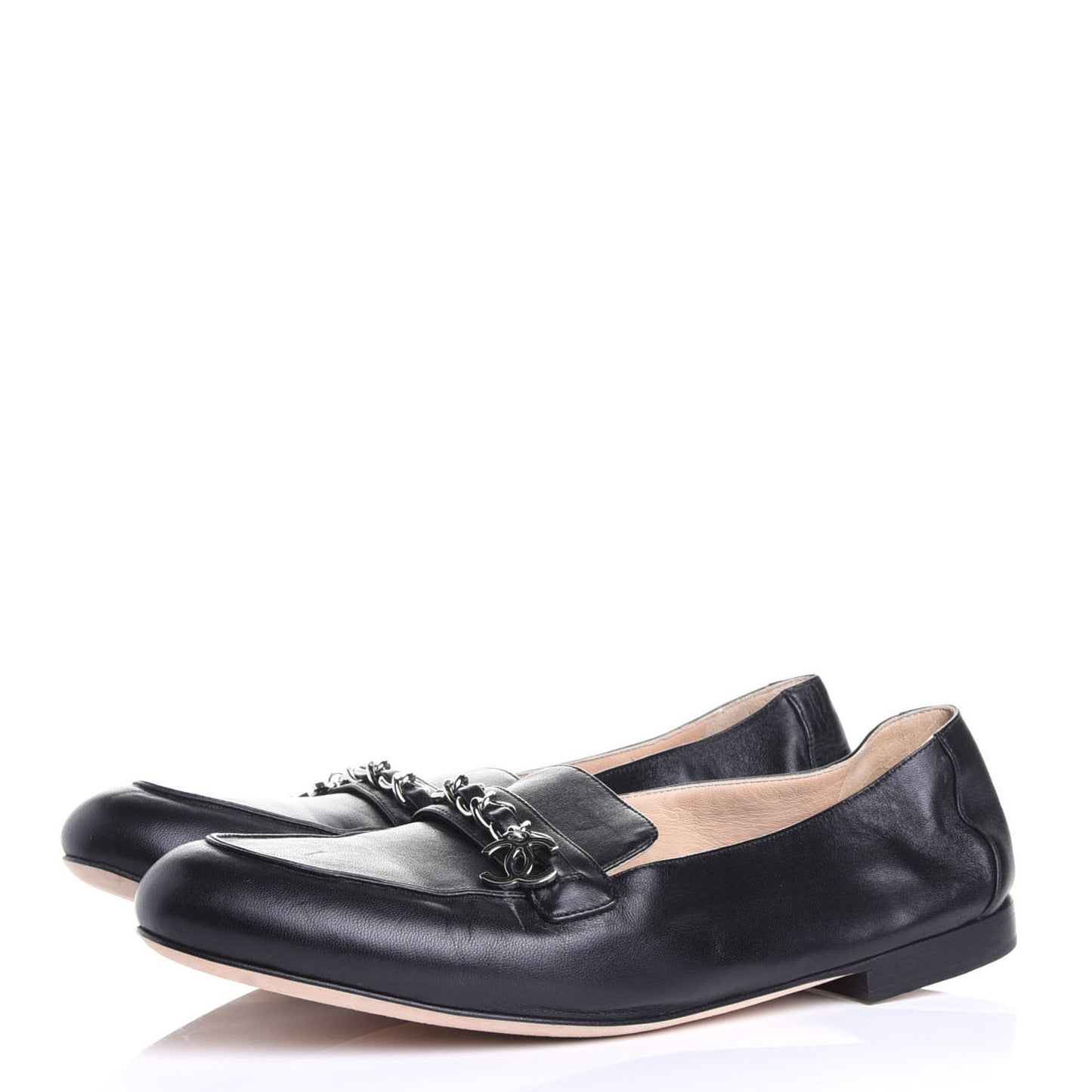 Lambskin CC Chain Mocassin Loafers 39.5 Black