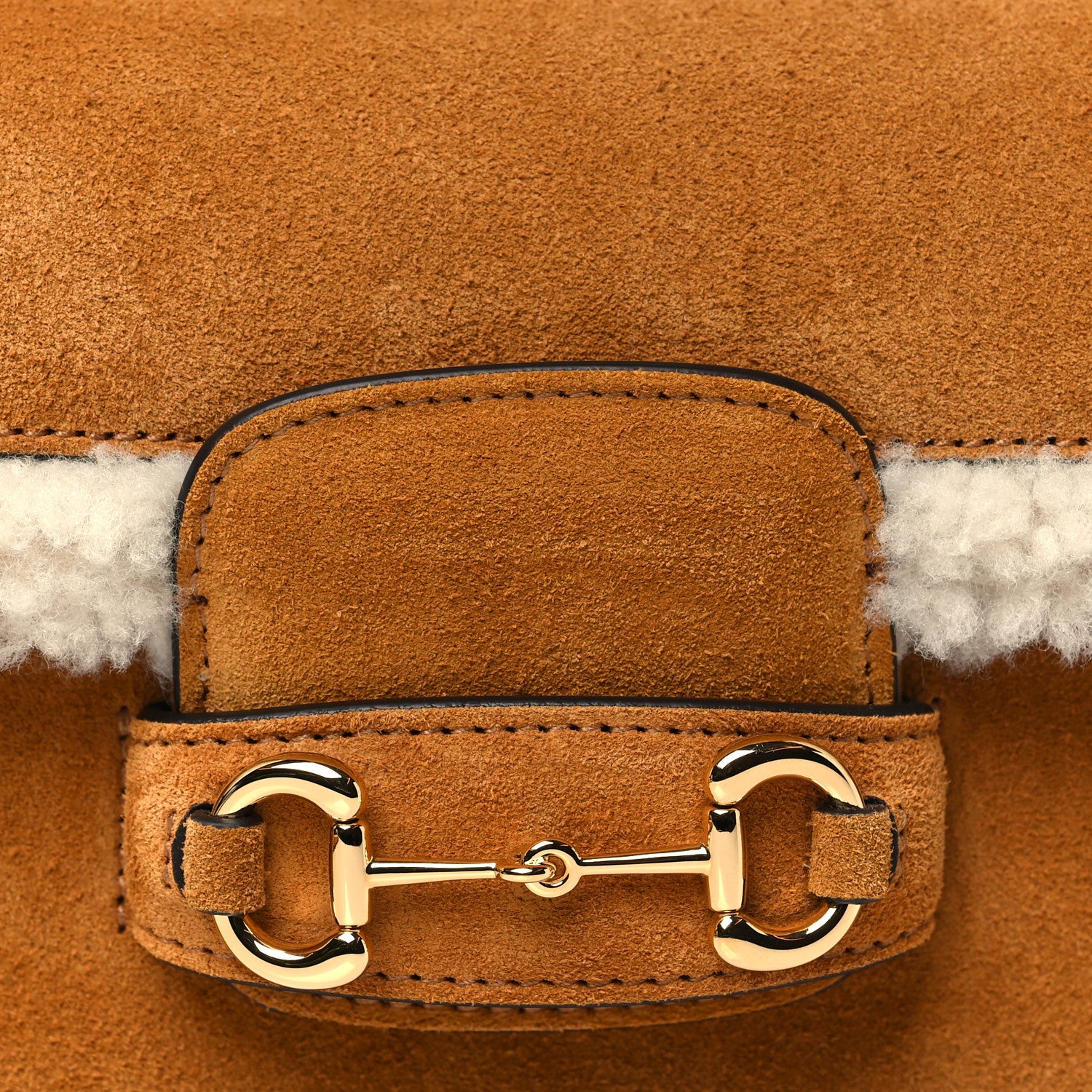 Gucci Suede Shearling Horsebit Mini 1955 Shoulder Bag Honey Beige Milk 10 of 12