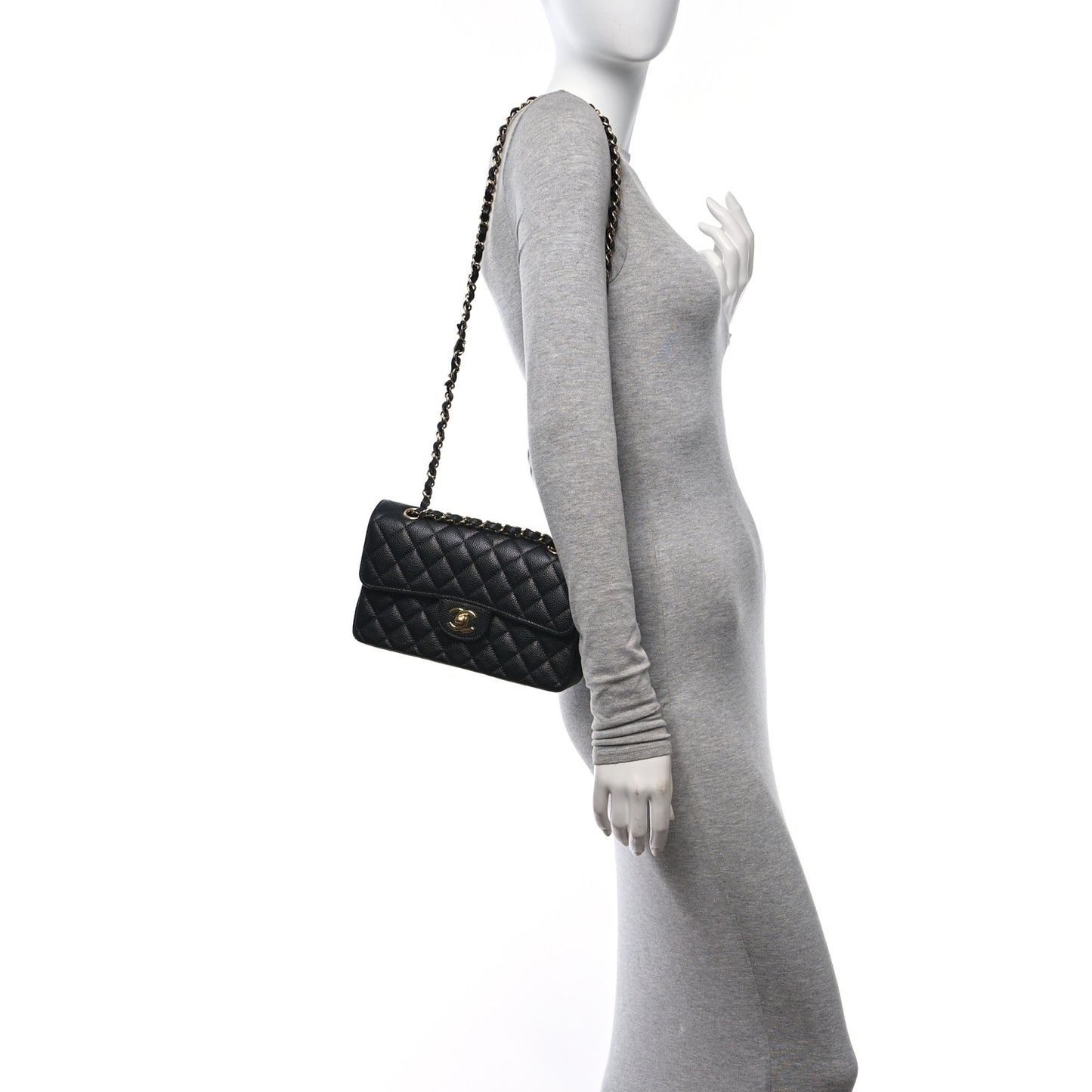 Caviar Quilted Small Double Flap Black
