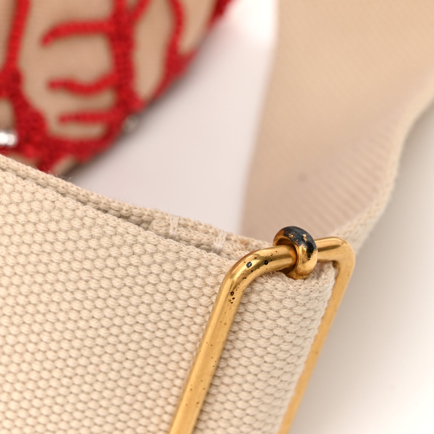 Canvas Beaded Atelier Print Tote Bag Naturale Red