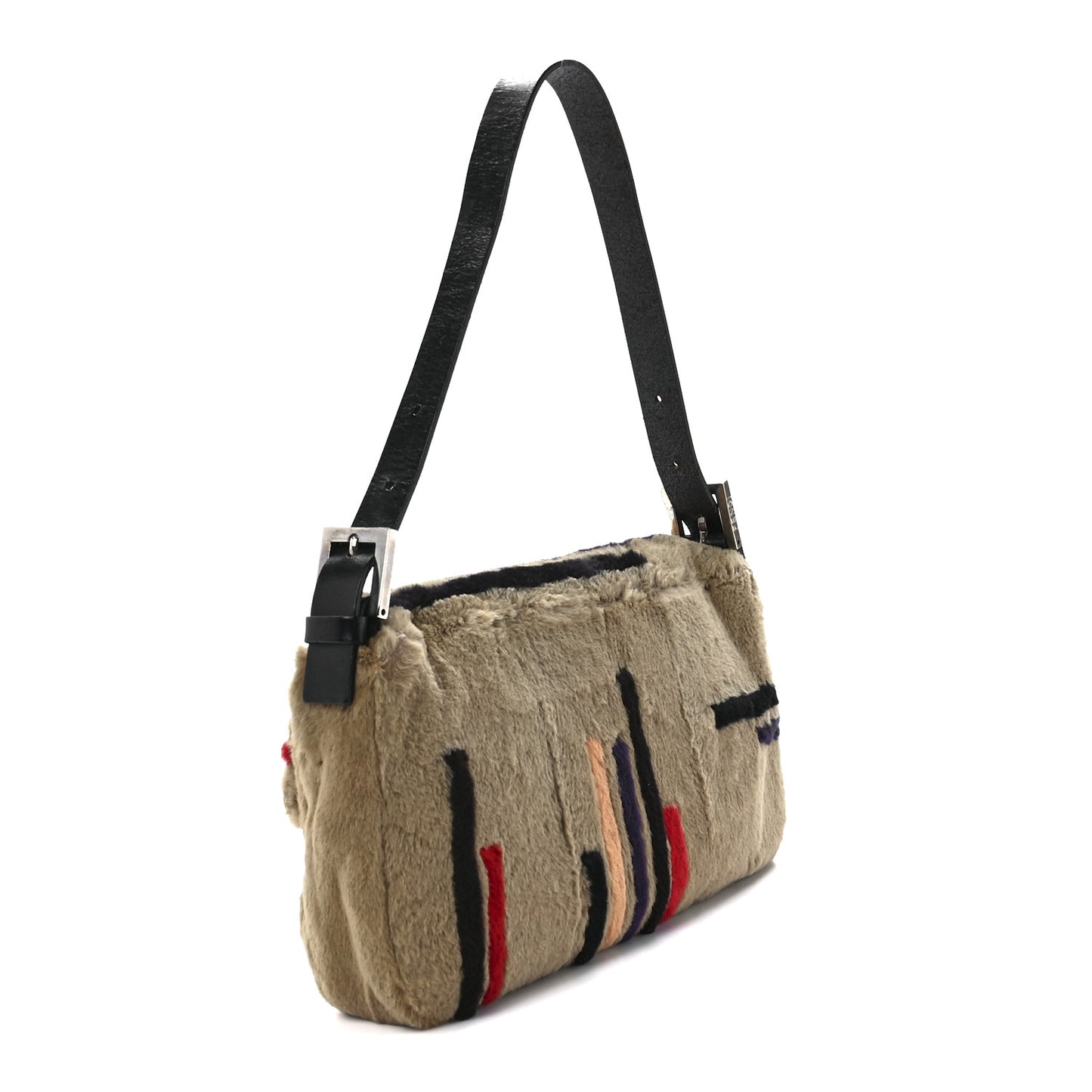 Rabbit Fur Striped Baguette Multicolor