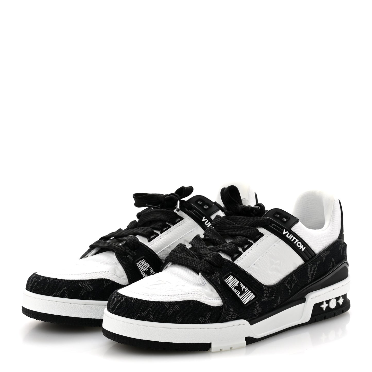 Calfskin Monogram Denim Mens LV Trainer Sneakers 9 Black