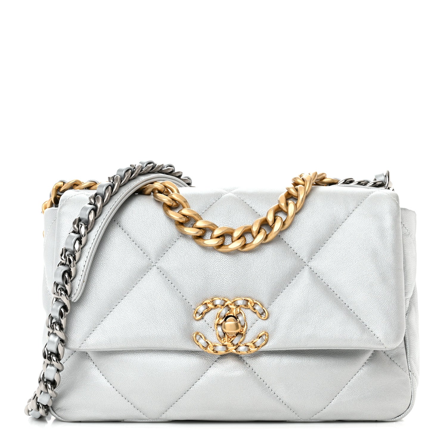 Chanel Metallic Goatskin Quilted Medium Chanel 19 Flap Silver 1 of 10