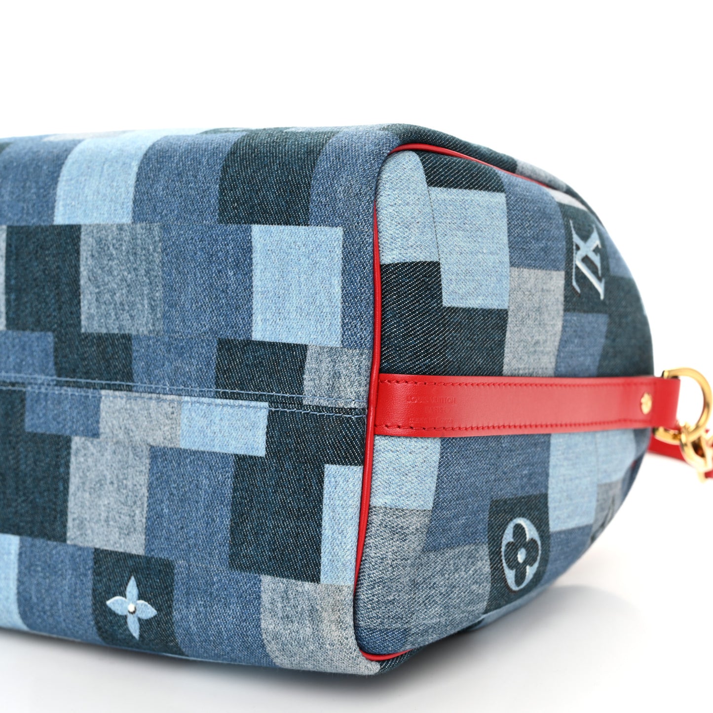Denim Damier Monogram Patchwork Speedy Bandouliere 30 Blue Rouge