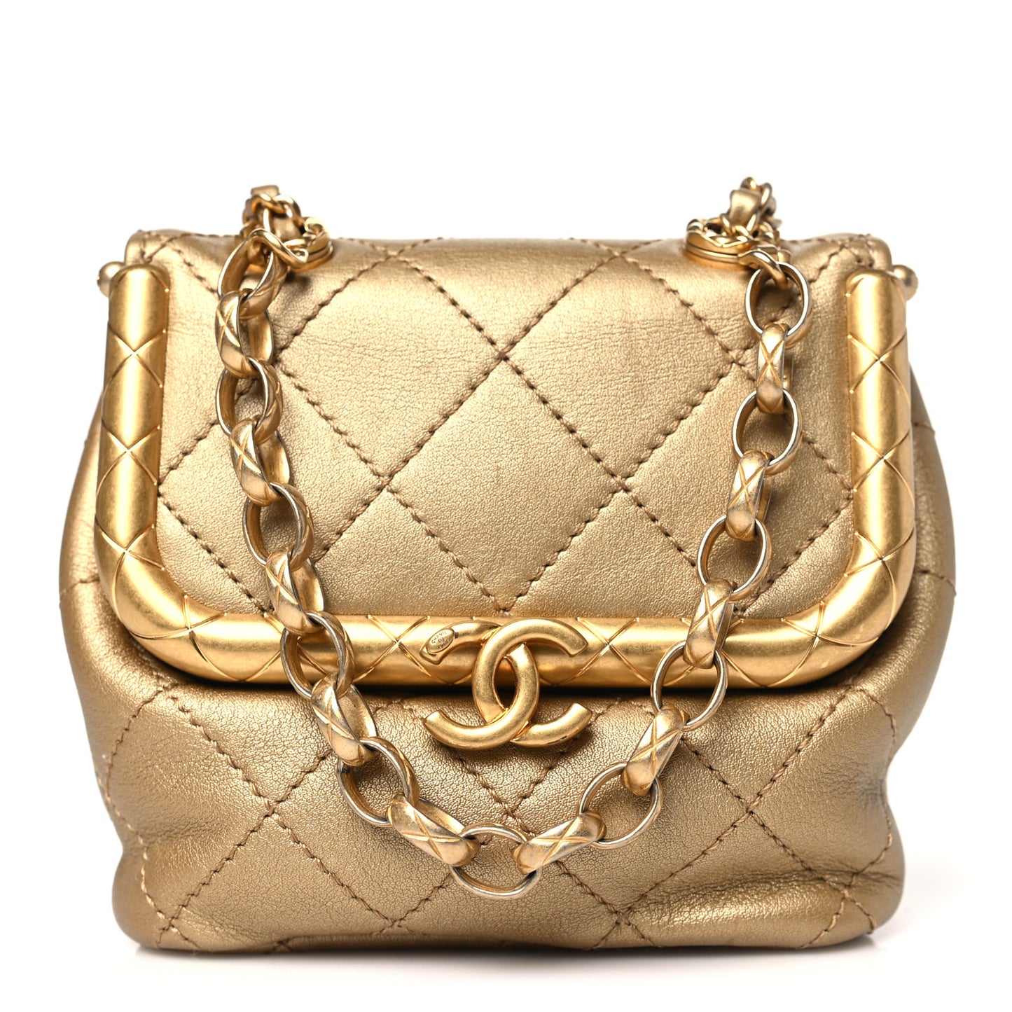 Metallic Lambskin Quilted Micro My Crush Bag Gold