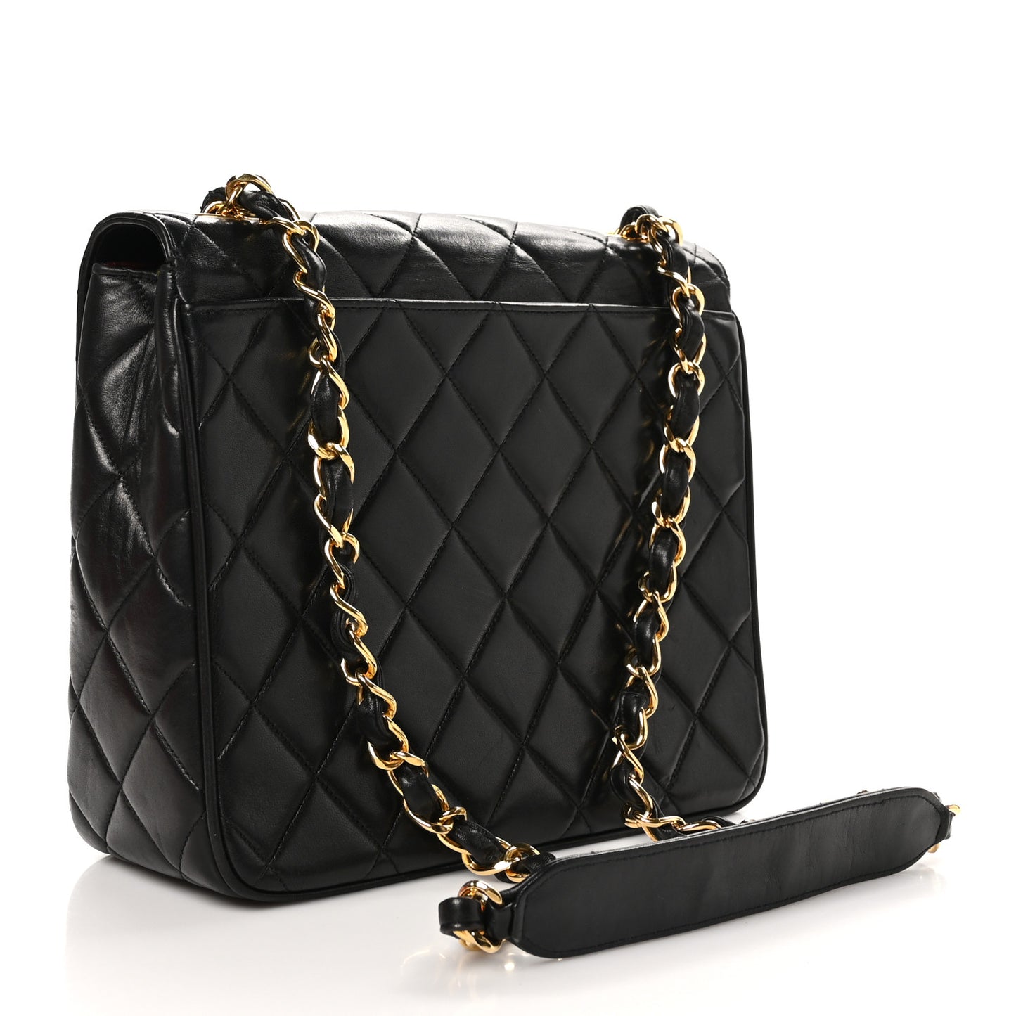 Lambskin Quilted Medium Square Flap Bag Black