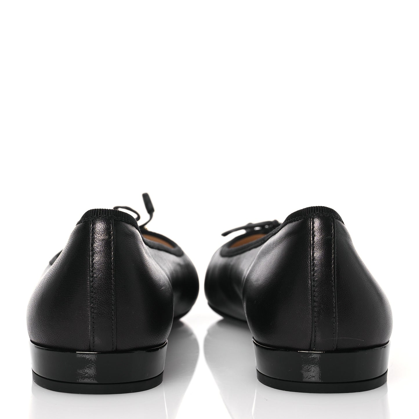 Nappa Vernice Cap Toe Logo Bow Ballerina Flats 40 Black