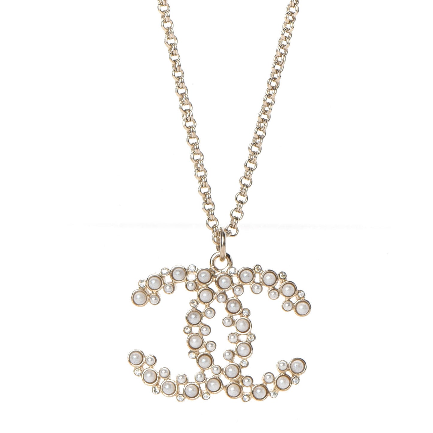 Pearl CC Pendant Necklace Gold