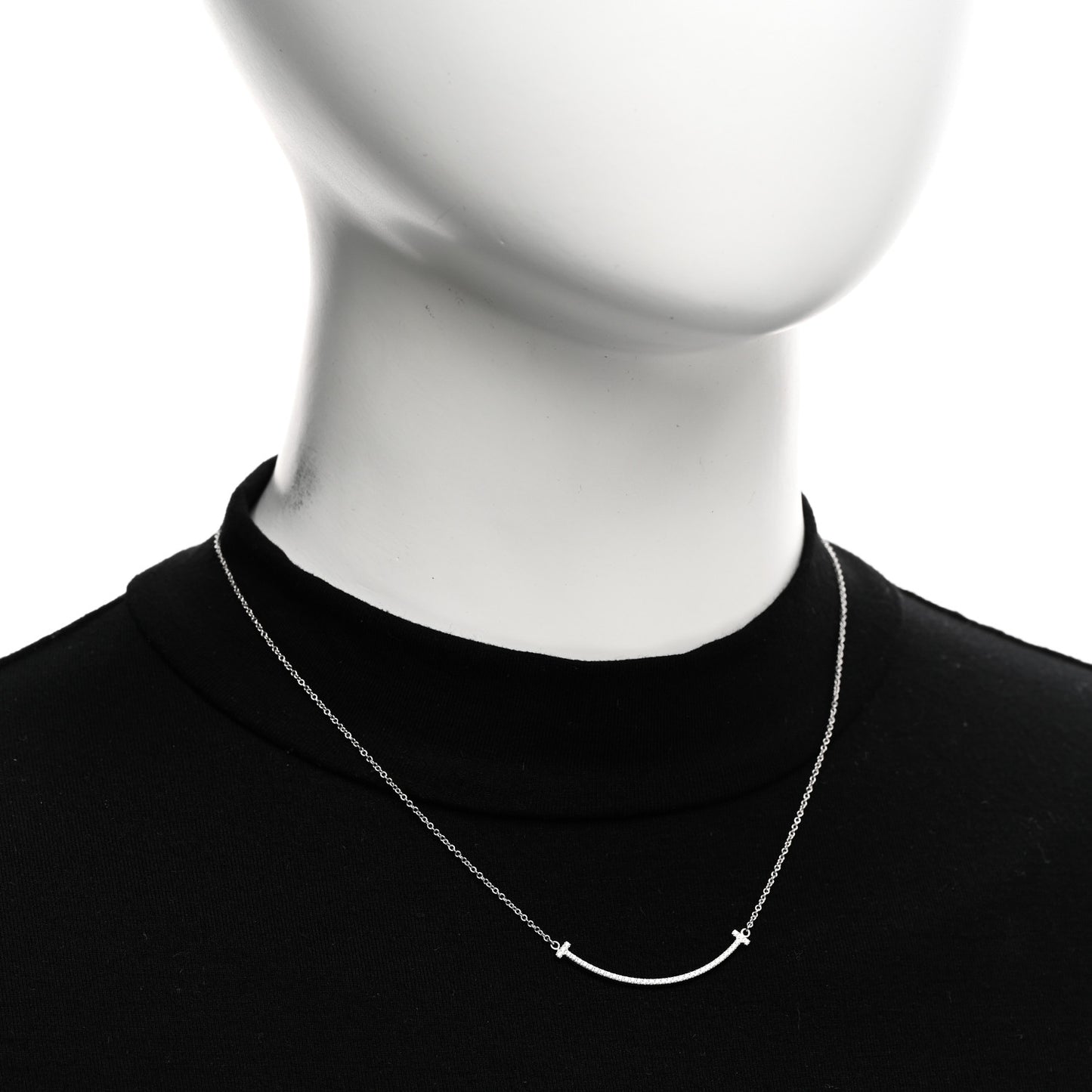 18K White Gold Diamond Small T Smile Pendant Necklace