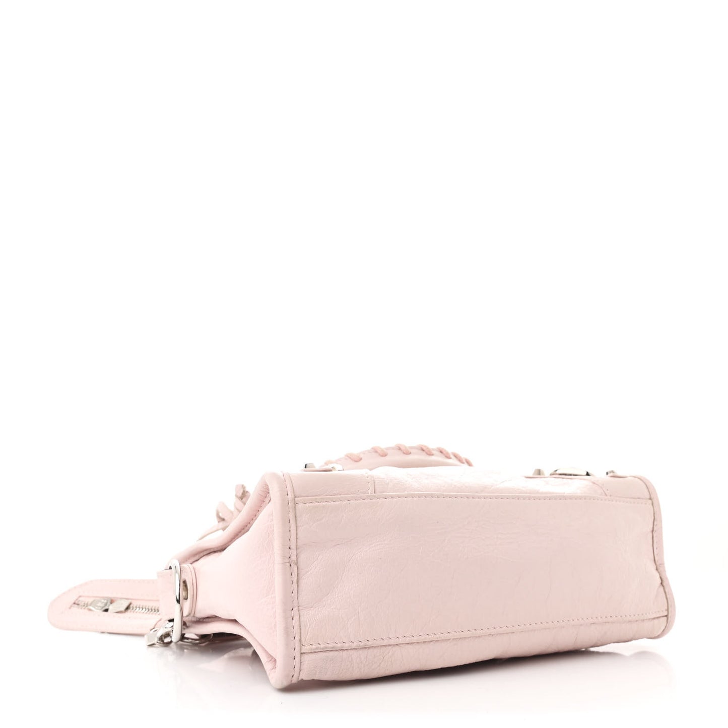 Agneau Classic Silver Hardware Mini City Logo Strap Light Rose White