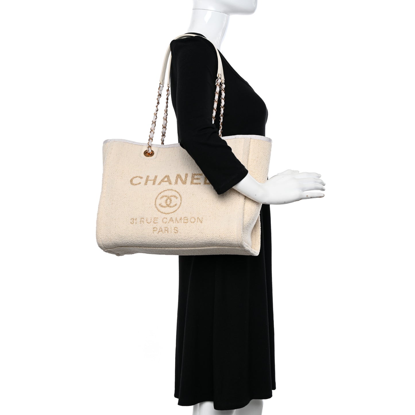 Lurex Boucle Small Deauville Tote White