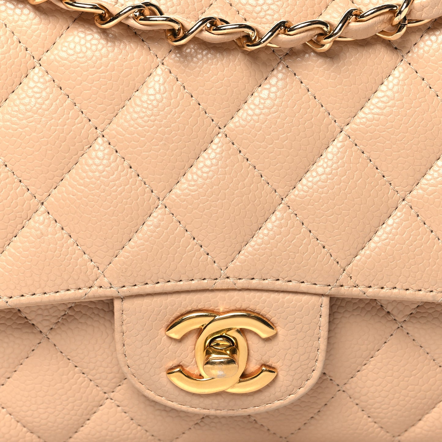 Caviar Quilted Medium Double Flap Beige