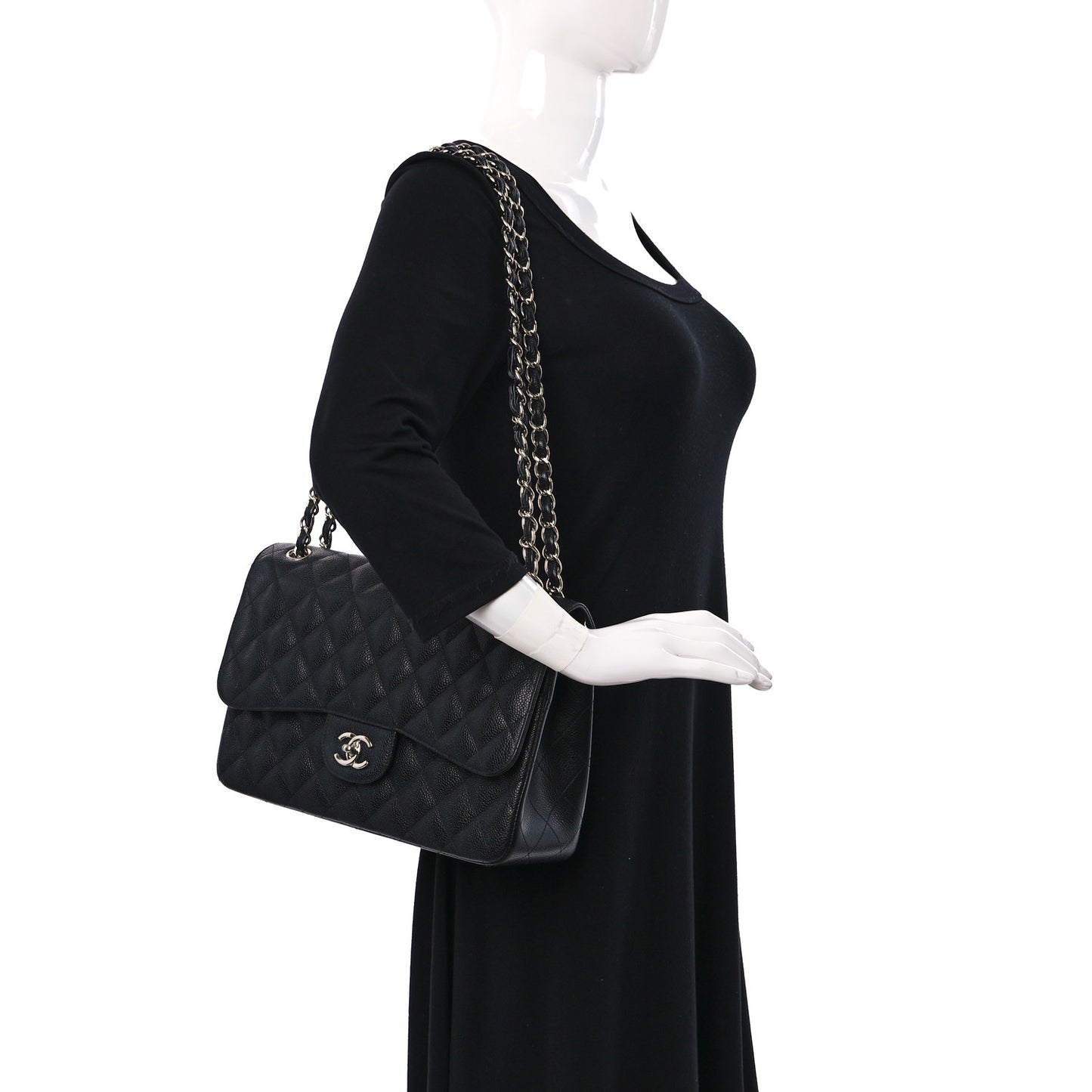 Caviar Quilted Jumbo Double Flap Black