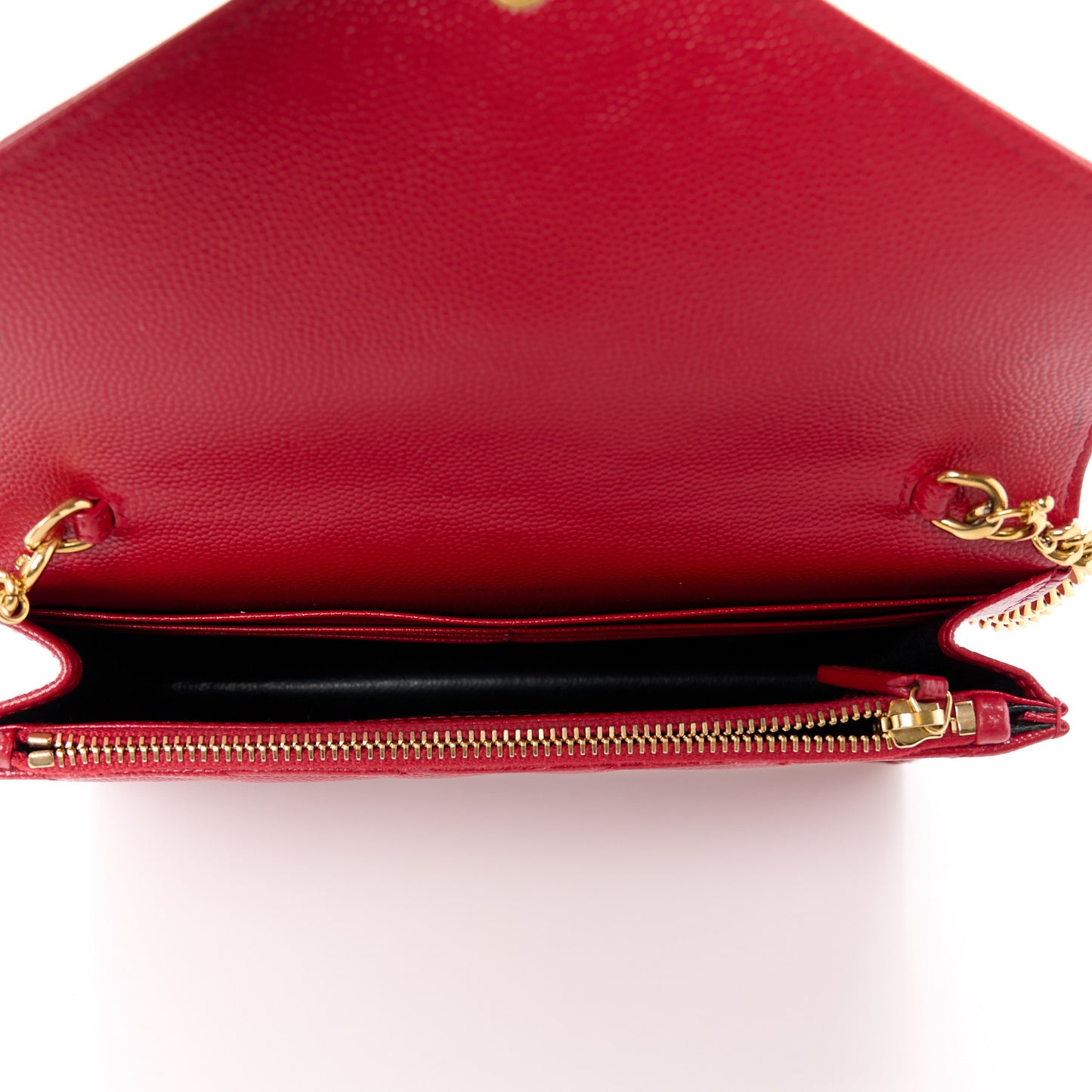 Grain De Poudre Matelasse Chevron Monogram Envelope Chain Wallet Red