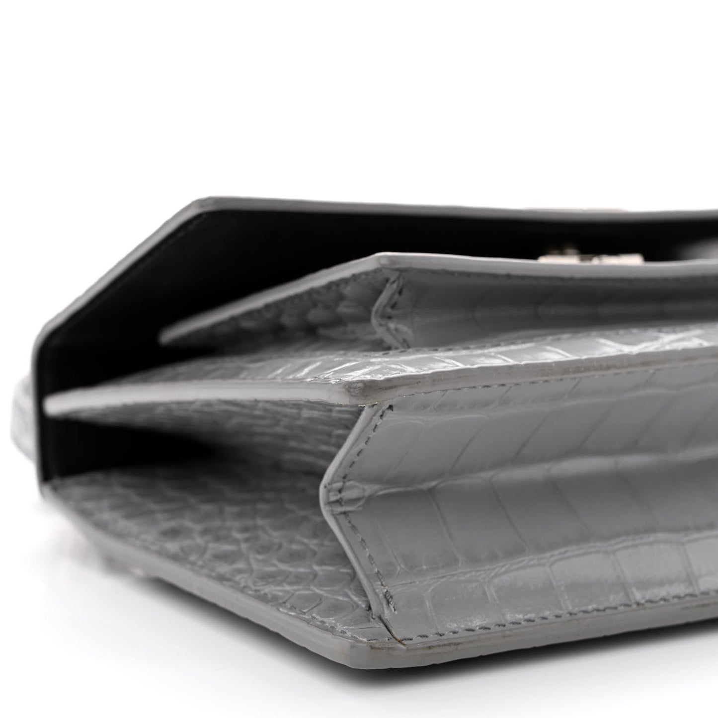 Shiny Calfskin Crocodile Embossed XS Sharp Top Handle Bag Balenciaga Grey