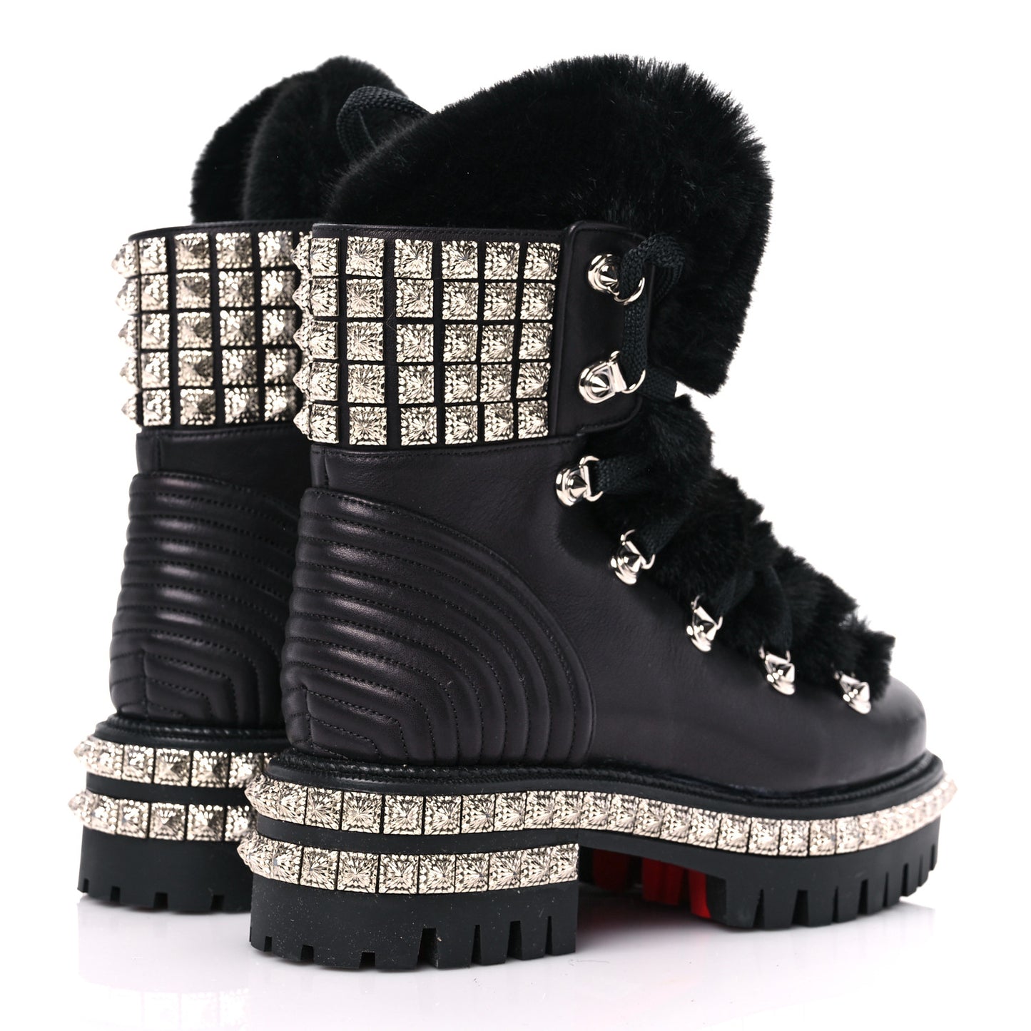 Calfskin Studded Shearling Yeti Donna Boots 36 Black