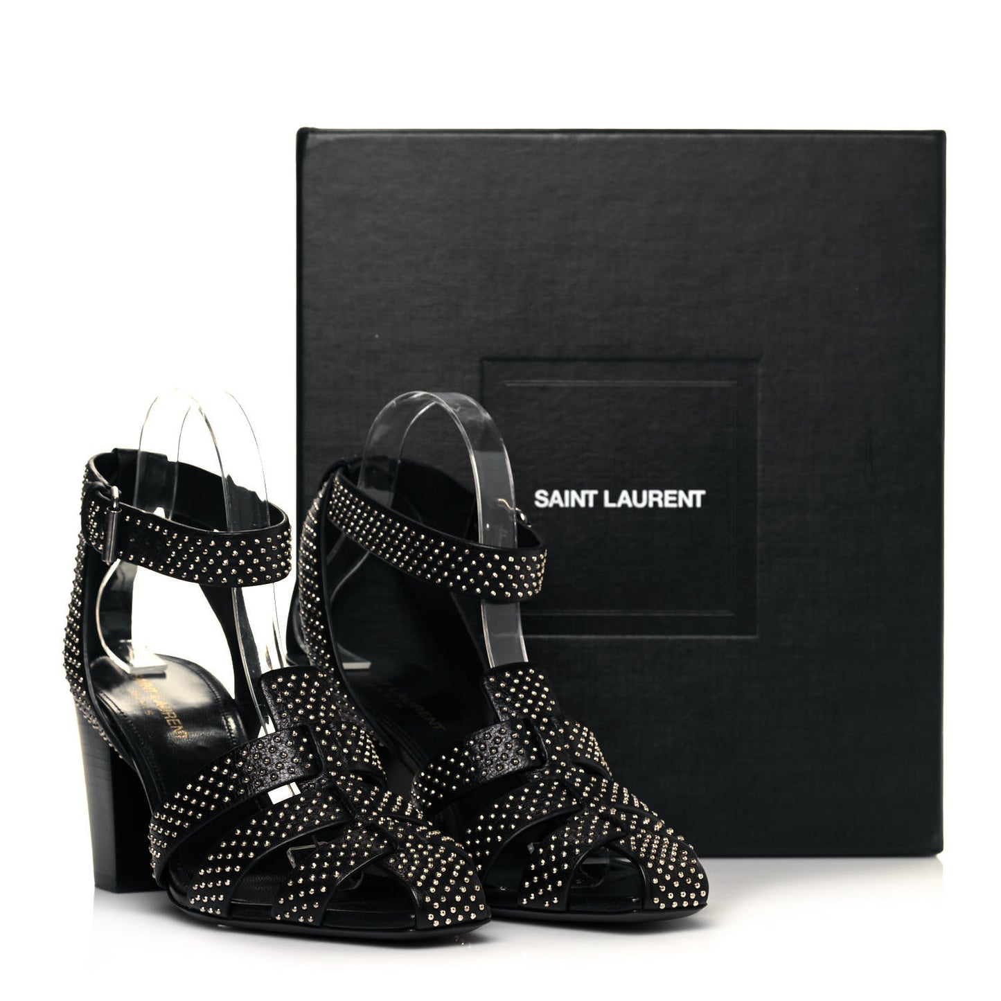 Calfskin Studded Oak 75 Sandals 40 Black