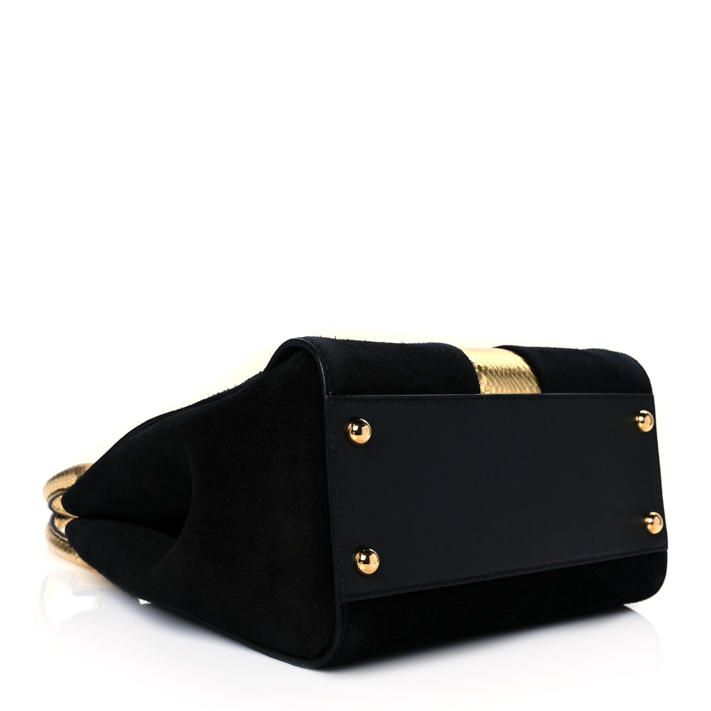 Suede Calfskin Watersnake Medium Buckle Tote Black Gold