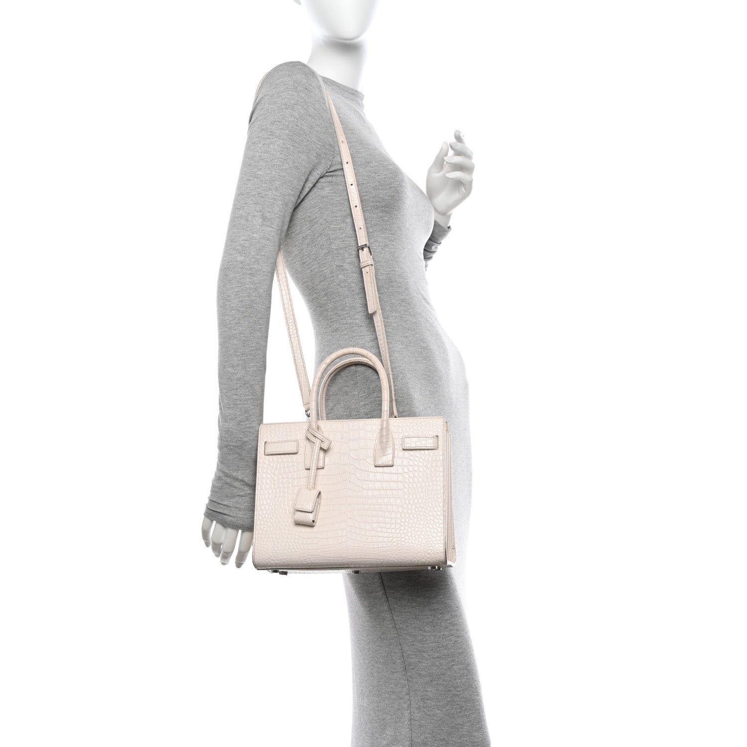 Saint Laurent Calfskin Crocodile Embossed Baby Sac De Jour Crema Soft 2 of 20
