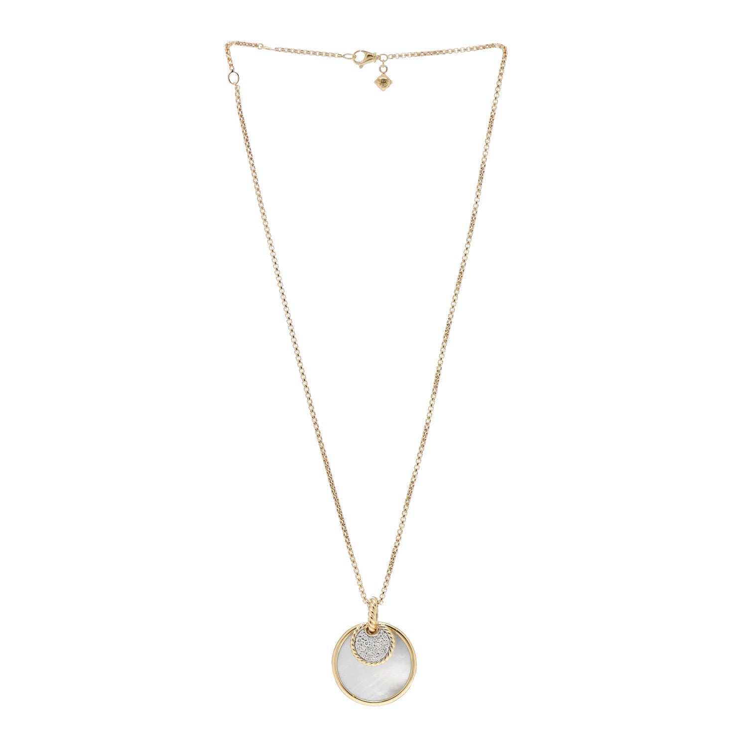 David Yurman 18K Yellow Gold Diamond Black Onyx Mother of Pearl Medium Reversible Elements Necklace 4 of 5