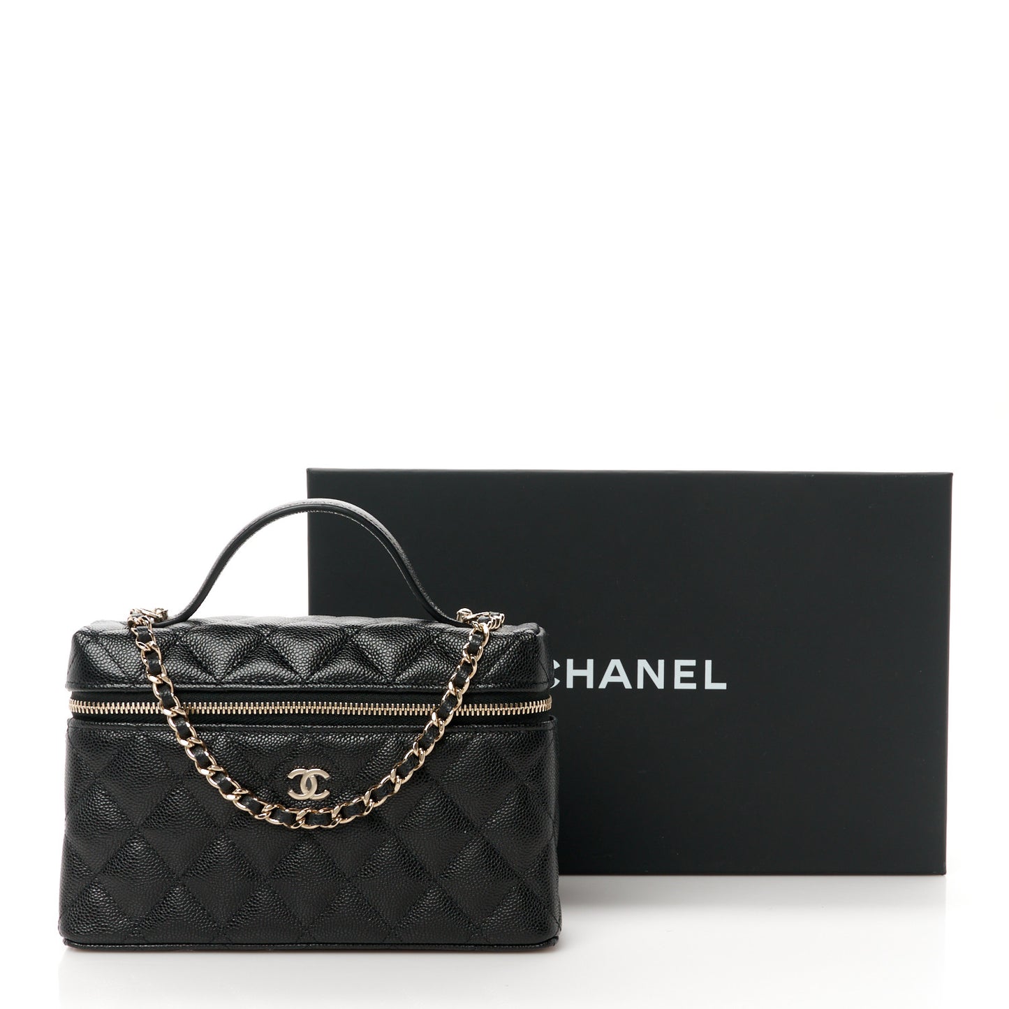 Caviar Quilted Top Handle Slim Vanity With Chain Black
