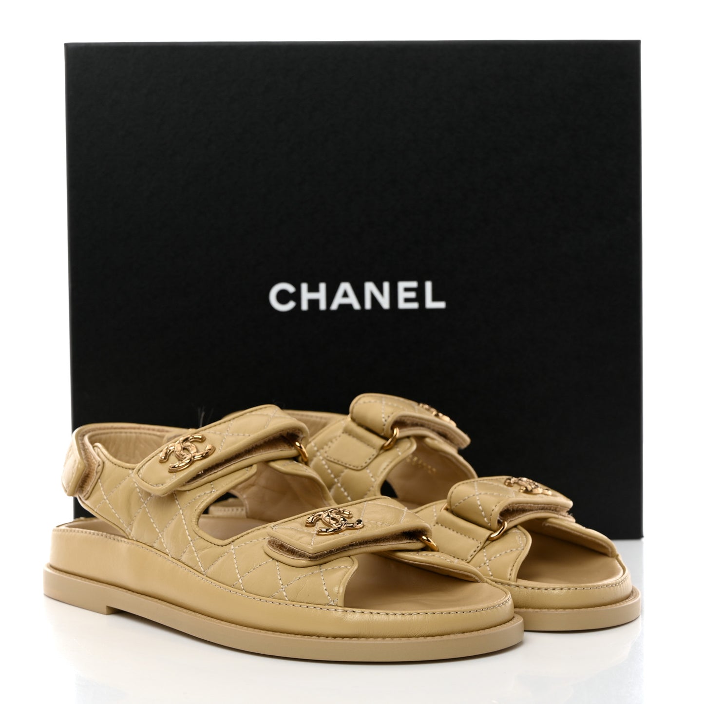 Crumpled Shiny Lambskin Velcro Dad Sandals 37.5 Beige