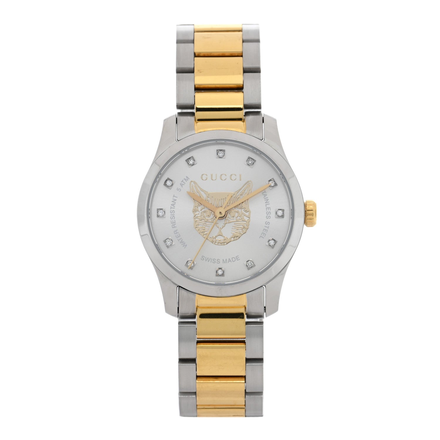 Gucci Stainless Steel Diamond 27mm G-Timeless Two Tone Cat Quartz