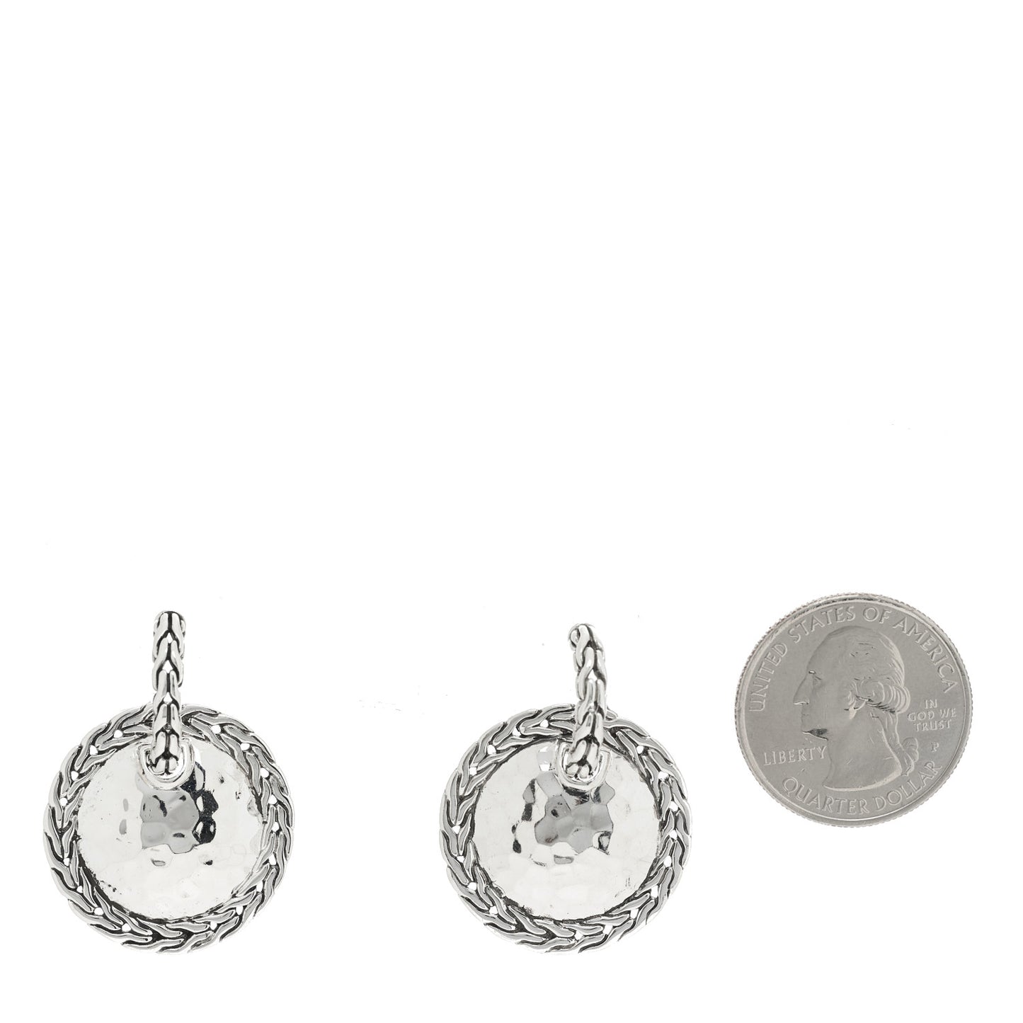 Sterling Silver Classic Chain Hammered Disc Drop Earrings