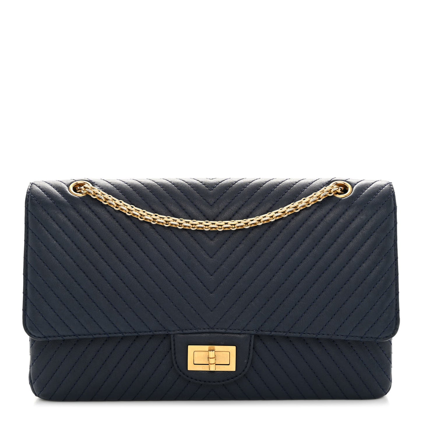 Sheepskin Chevron Quilted 2.55 Reissue 227 Flap Navy Blue