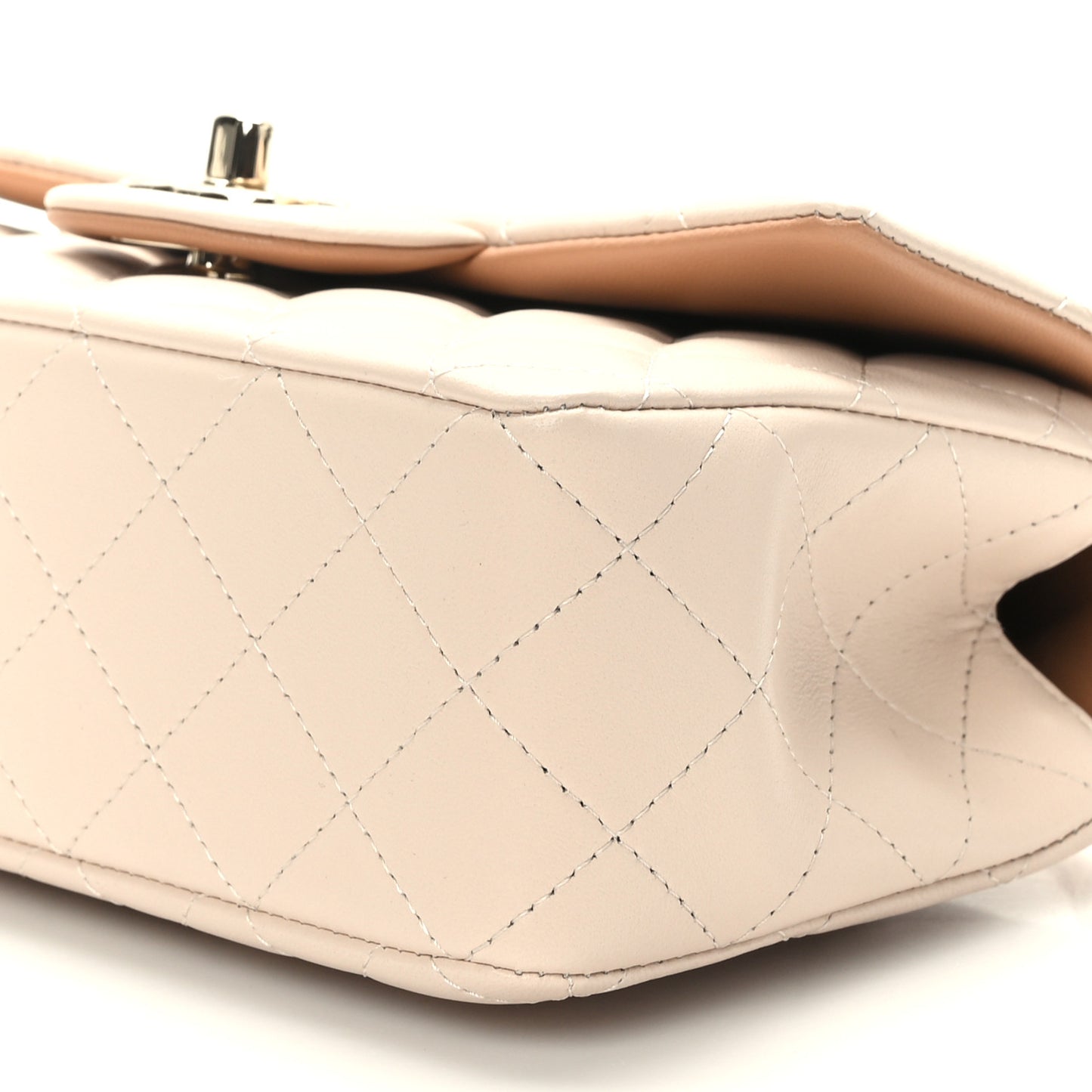 Lambskin Quilted Bi-Color Mini Top Handle Rectangular Flap Ecru Dark Beige