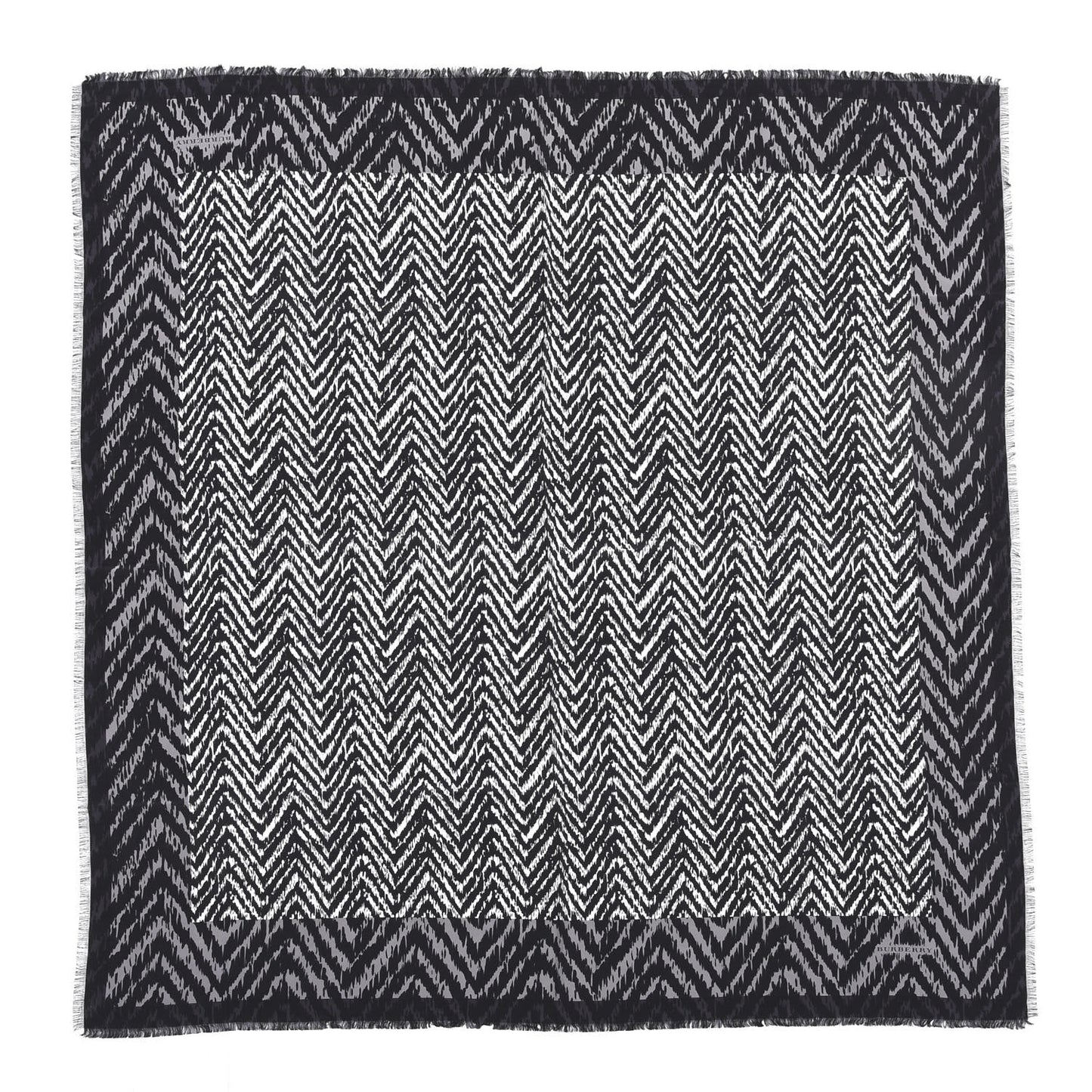 Silk Chevron Print Scarf Black White