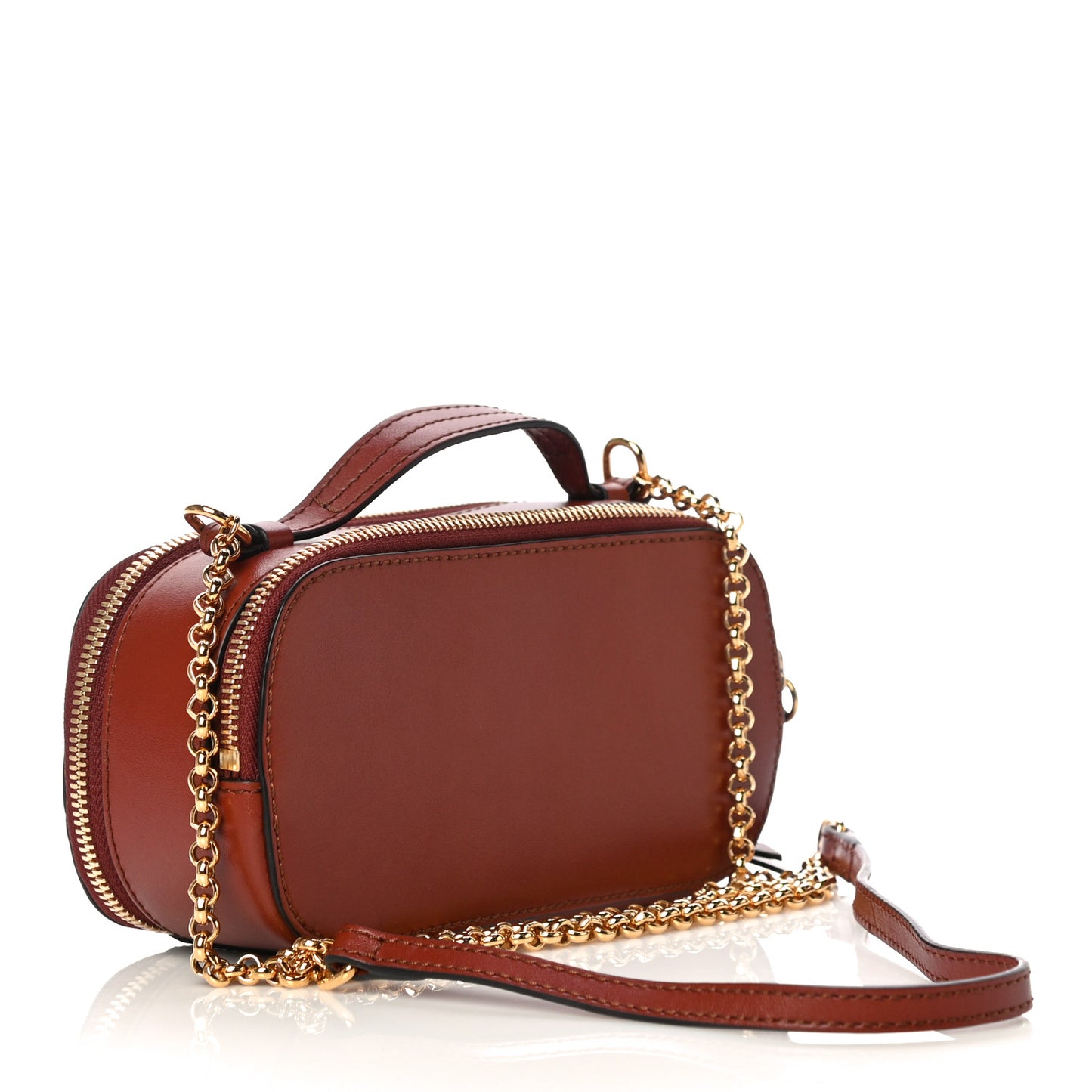 Shiny Calfskin Mini Vanity C Bag Sepia Brown