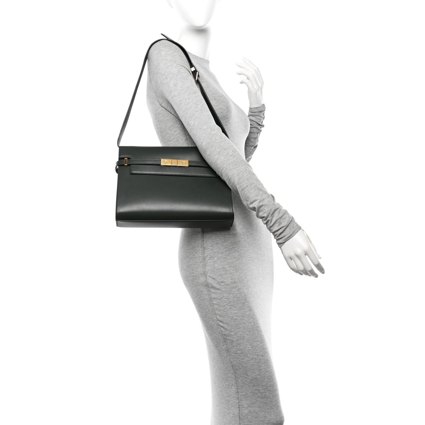 Smooth Calfskin Medium Manhattan Shoulder Bag Dark Green