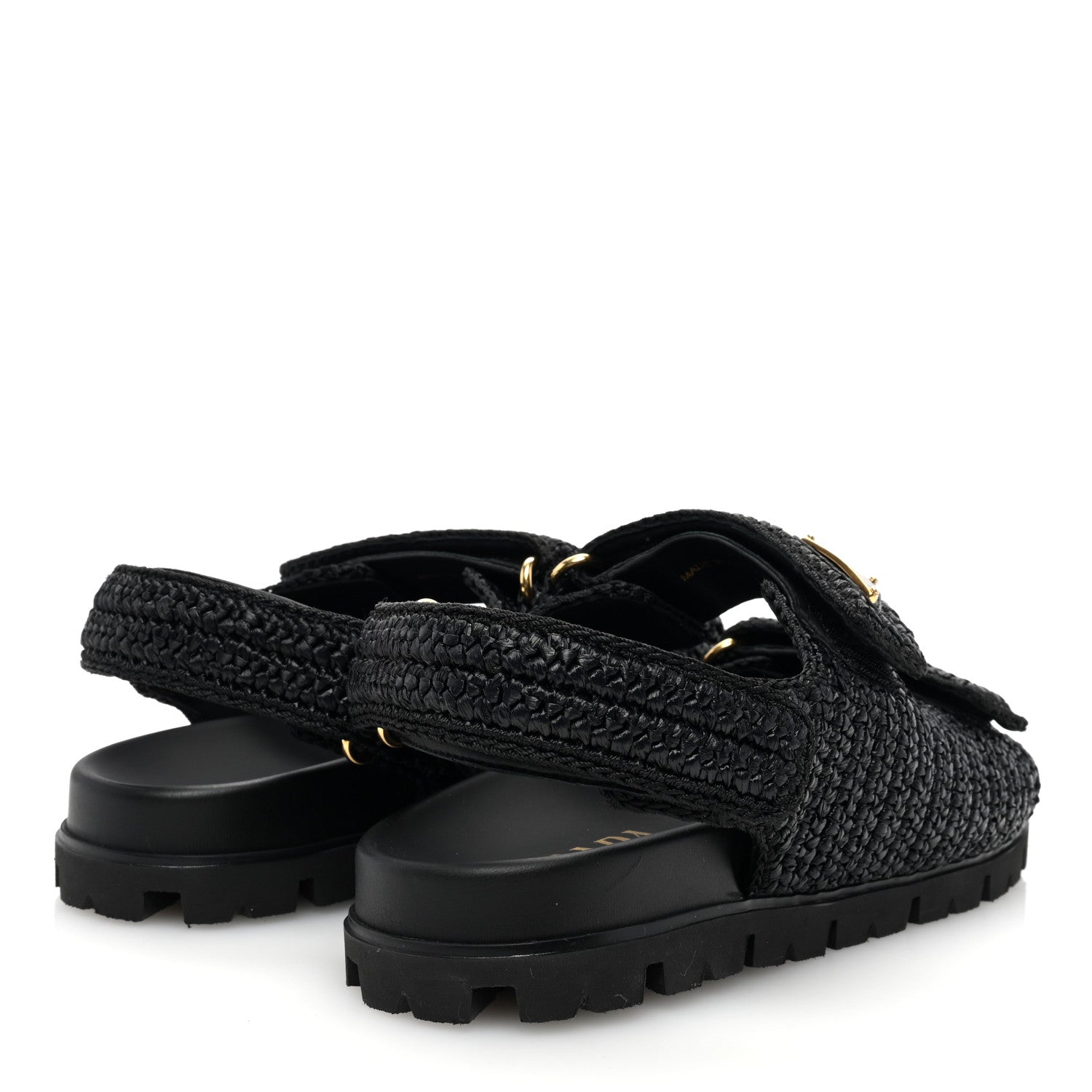 Prada Raffia Metal Triangle Logo Crochet Cage Sandals 39 Black 4 of 8
