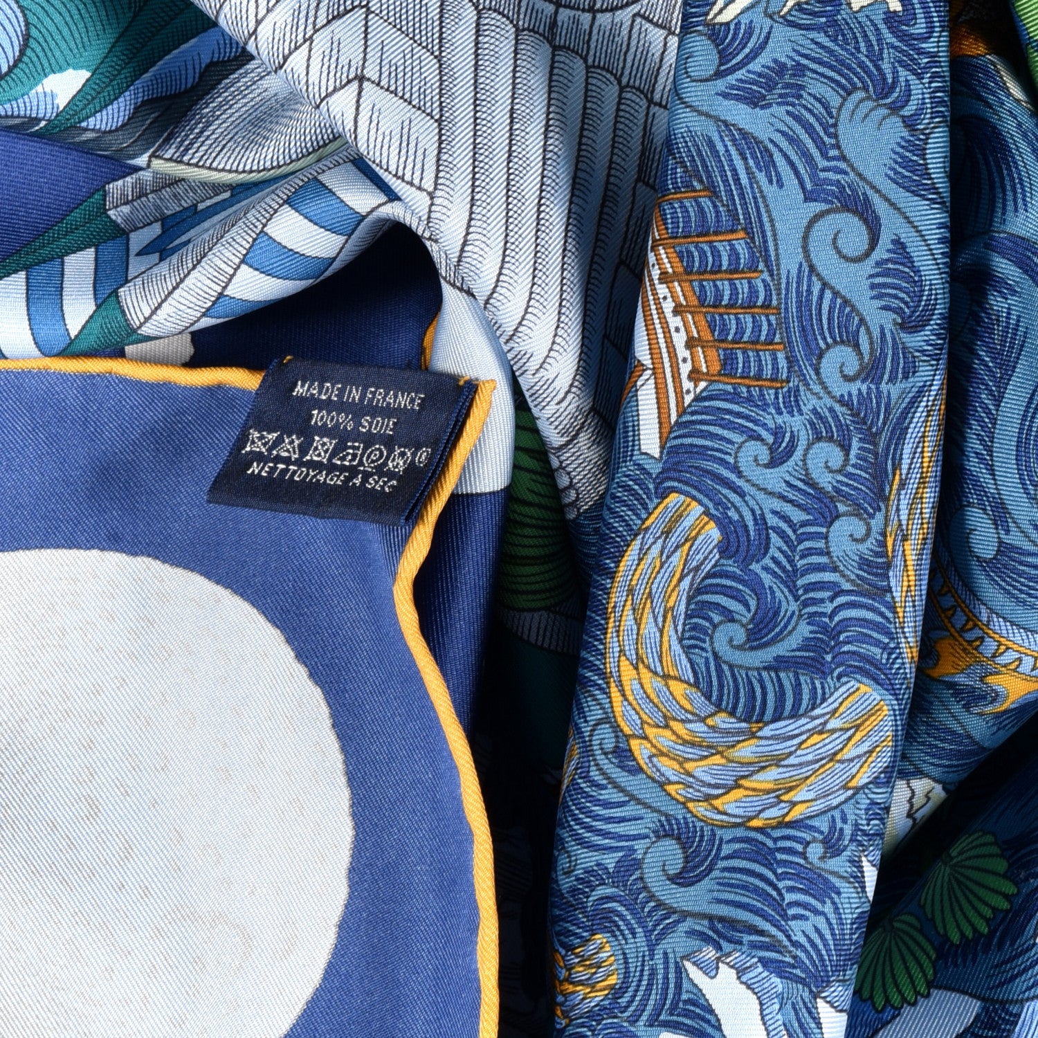 Hermes Silk Cosmographia Universalis Scarf 90 Bleu Nuit Vert Miel 5 of 5