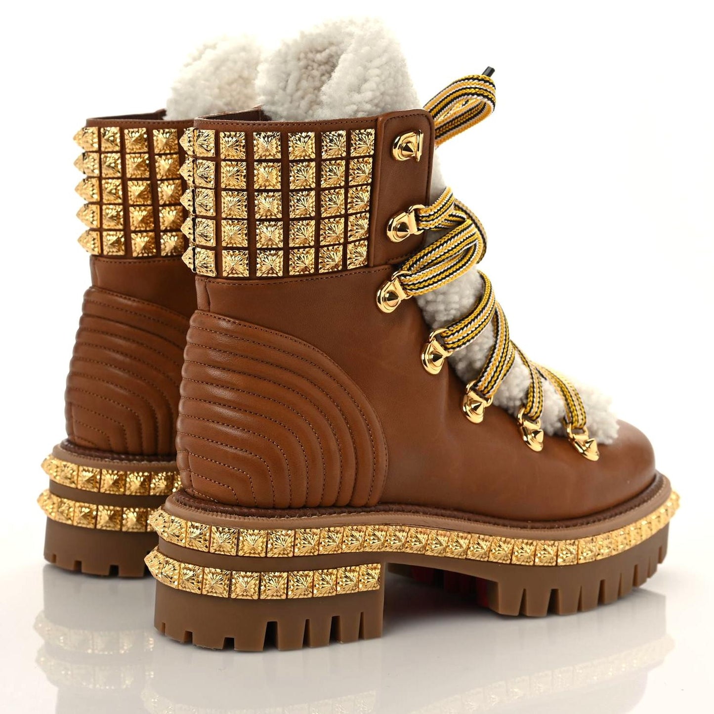 Calfskin Studded Shearling Yeti Donna Boots 36 Natural
