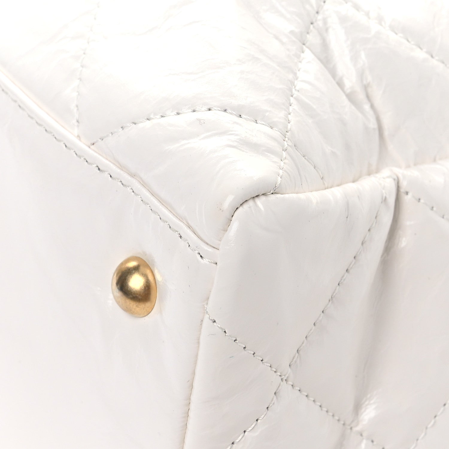 Chanel Shiny Crumpled Calfskin Quilted Large Bowling Bag White 10 of 13