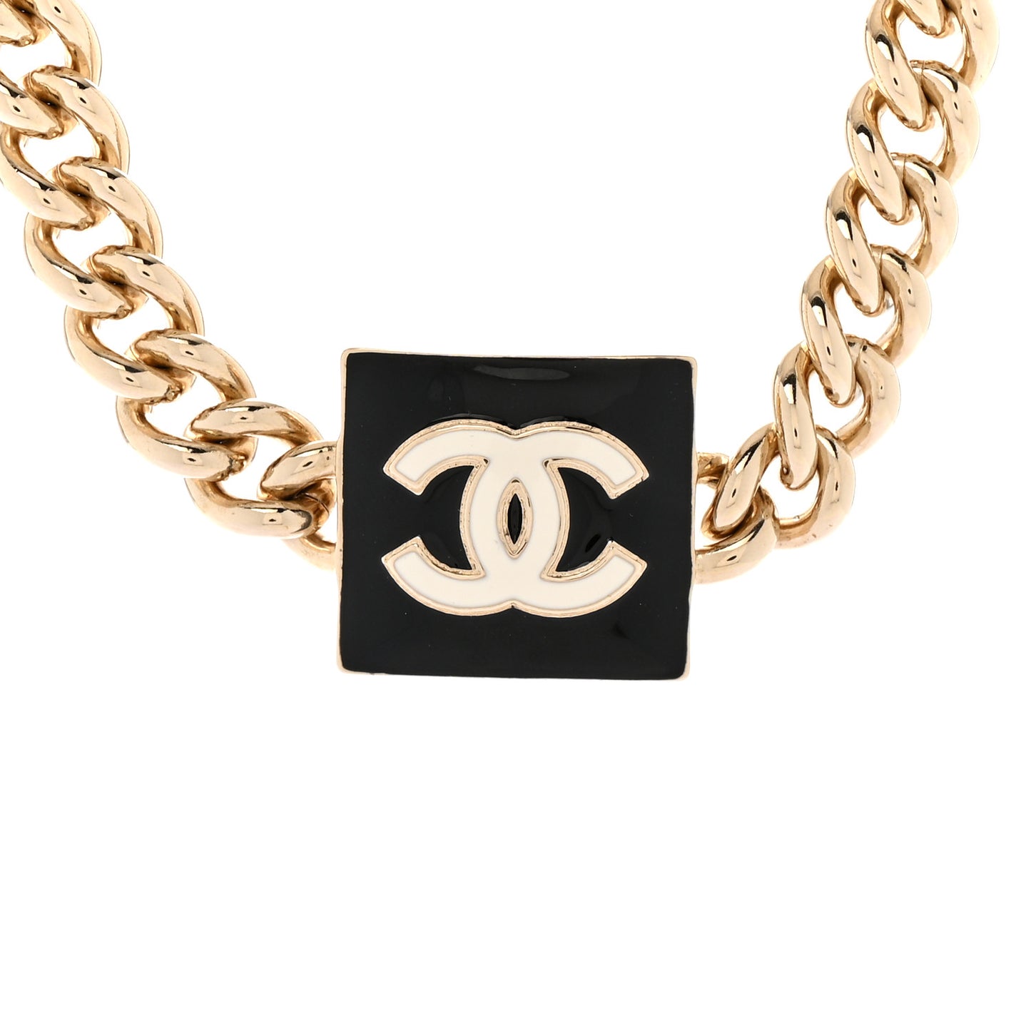 Metal Enamel CC Square Choker Gold Black White
