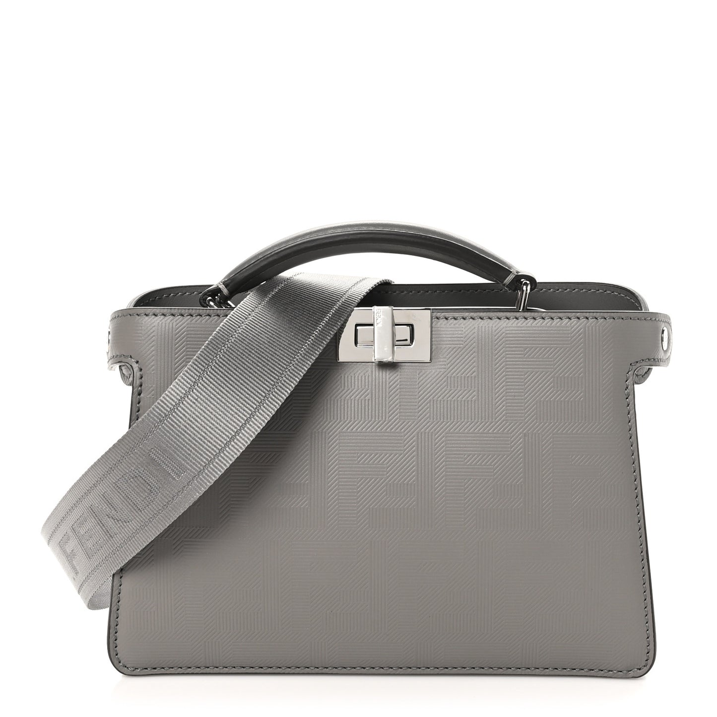 Calfskin Striped Texture FF Peekaboo I See U X Cross Satchel Moon Argilla