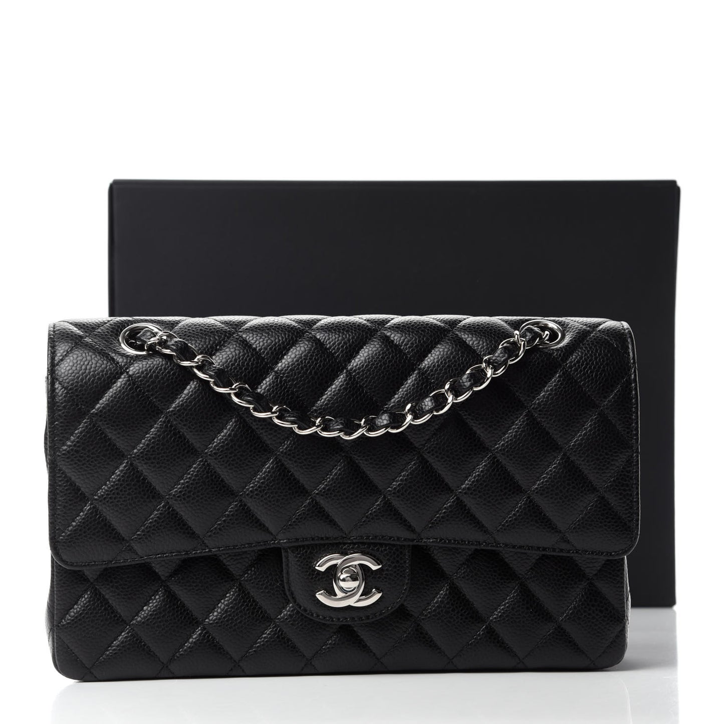 Caviar Quilted Medium Double Flap Black