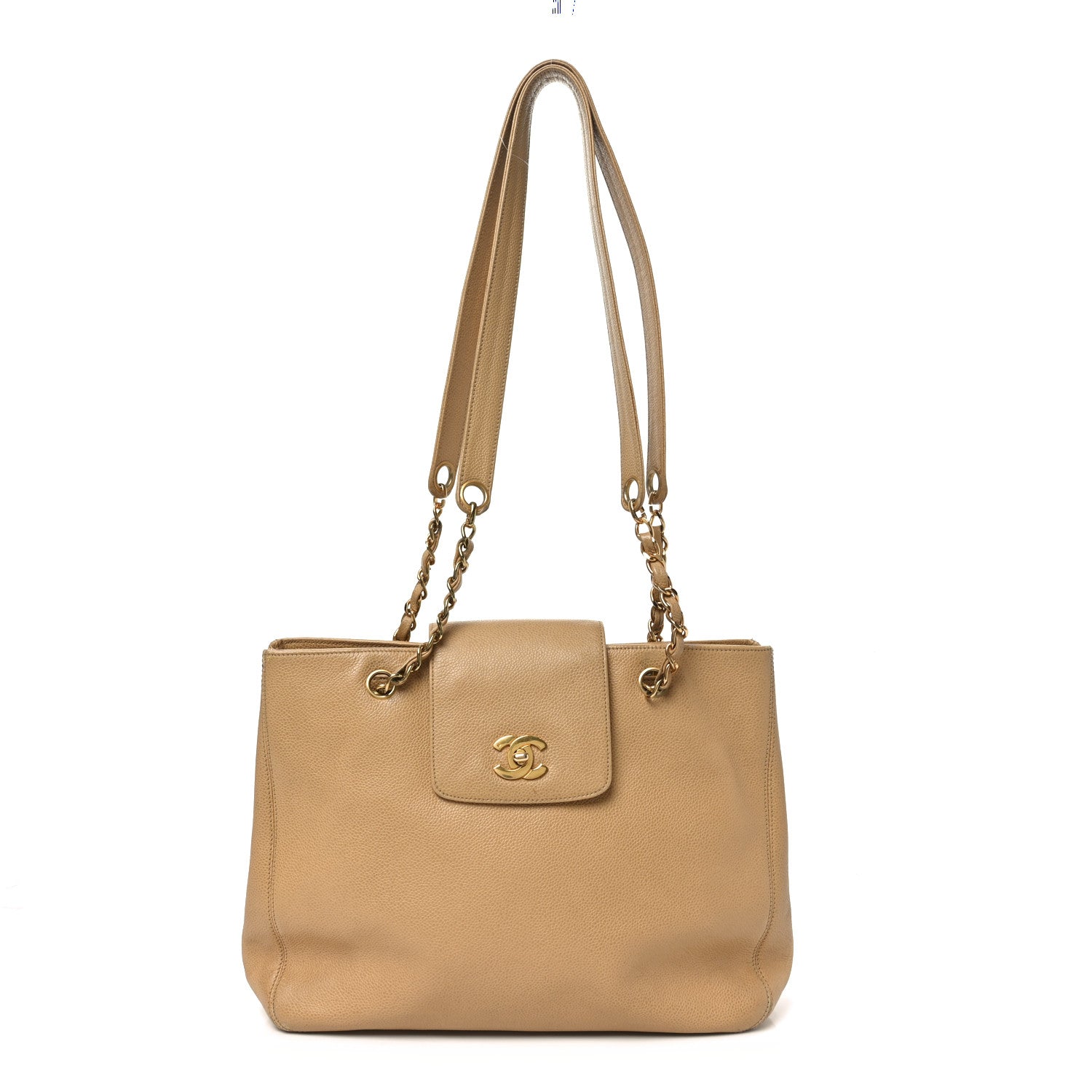 chanel beige matte caviar travel tote bag Pre-Loved Chanel Beige Caviar Leather CC Shopper Tote Bag