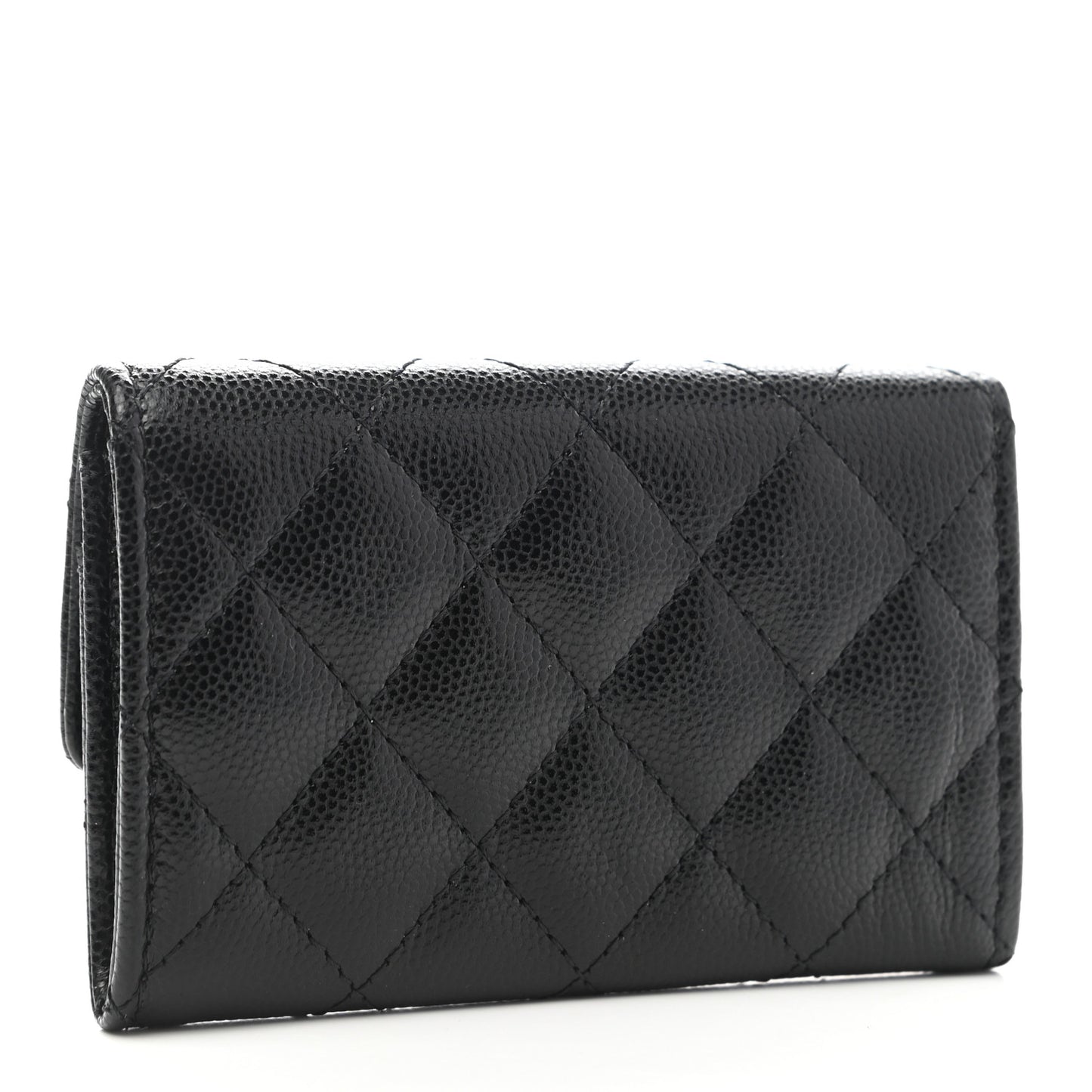 Caviar Quilted Crystal CC Flap Card Holder Black