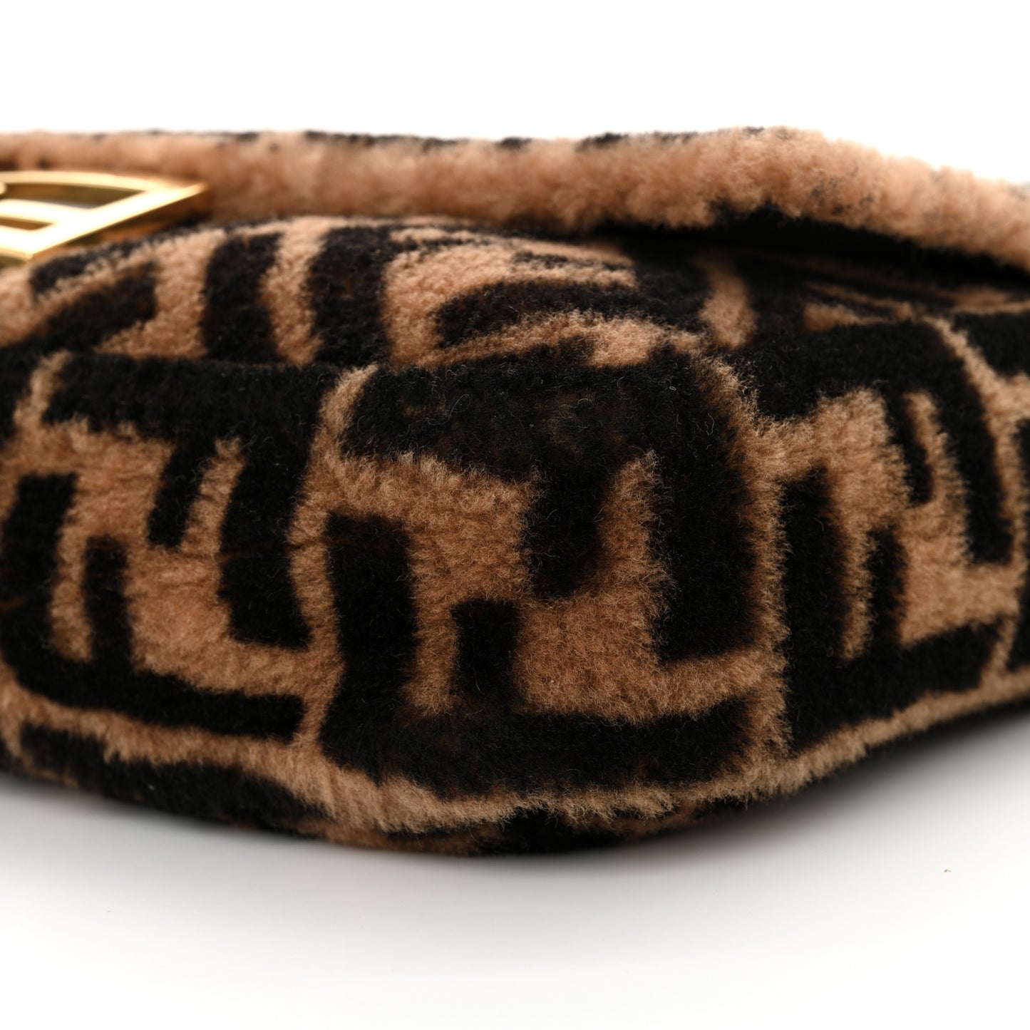 Shearling Vitello Dolce Macro FF 1974 Large Baguette Tobacco Black
