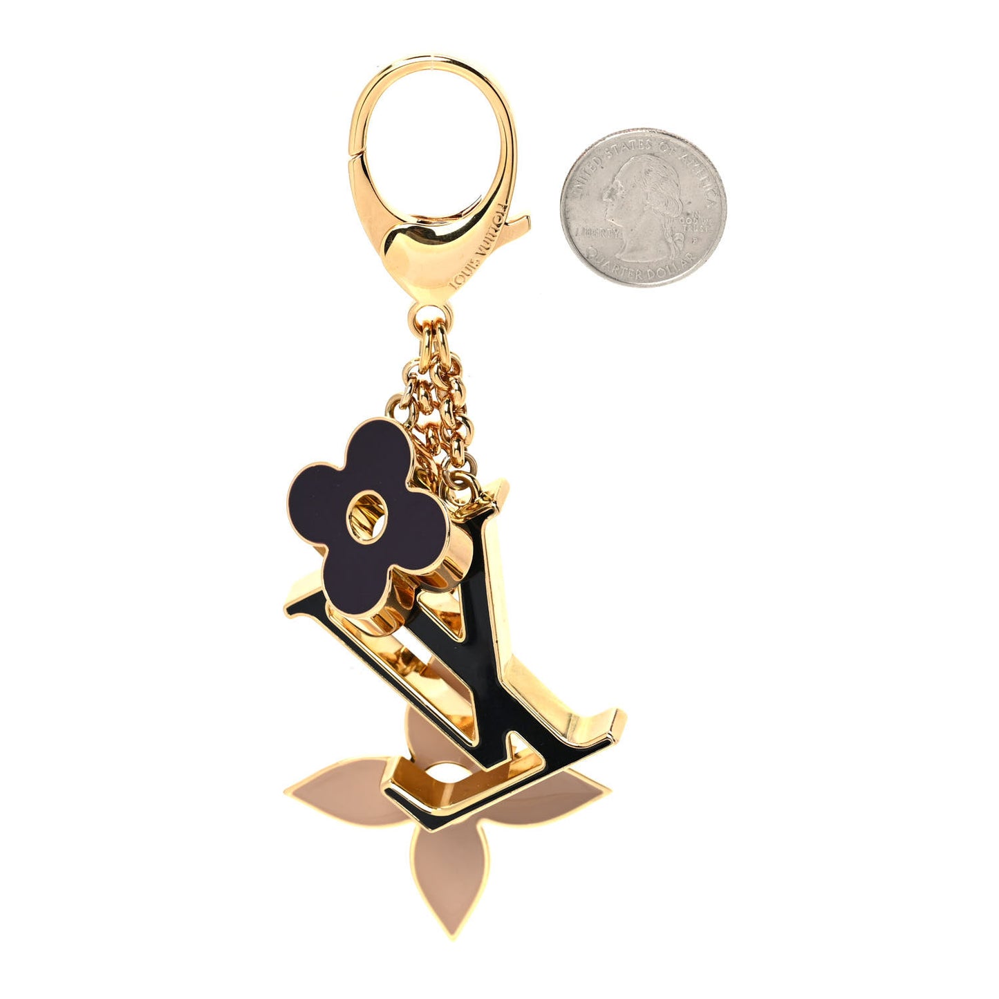 Metal Enamel Fleur De Monogram Bag Charm Dore