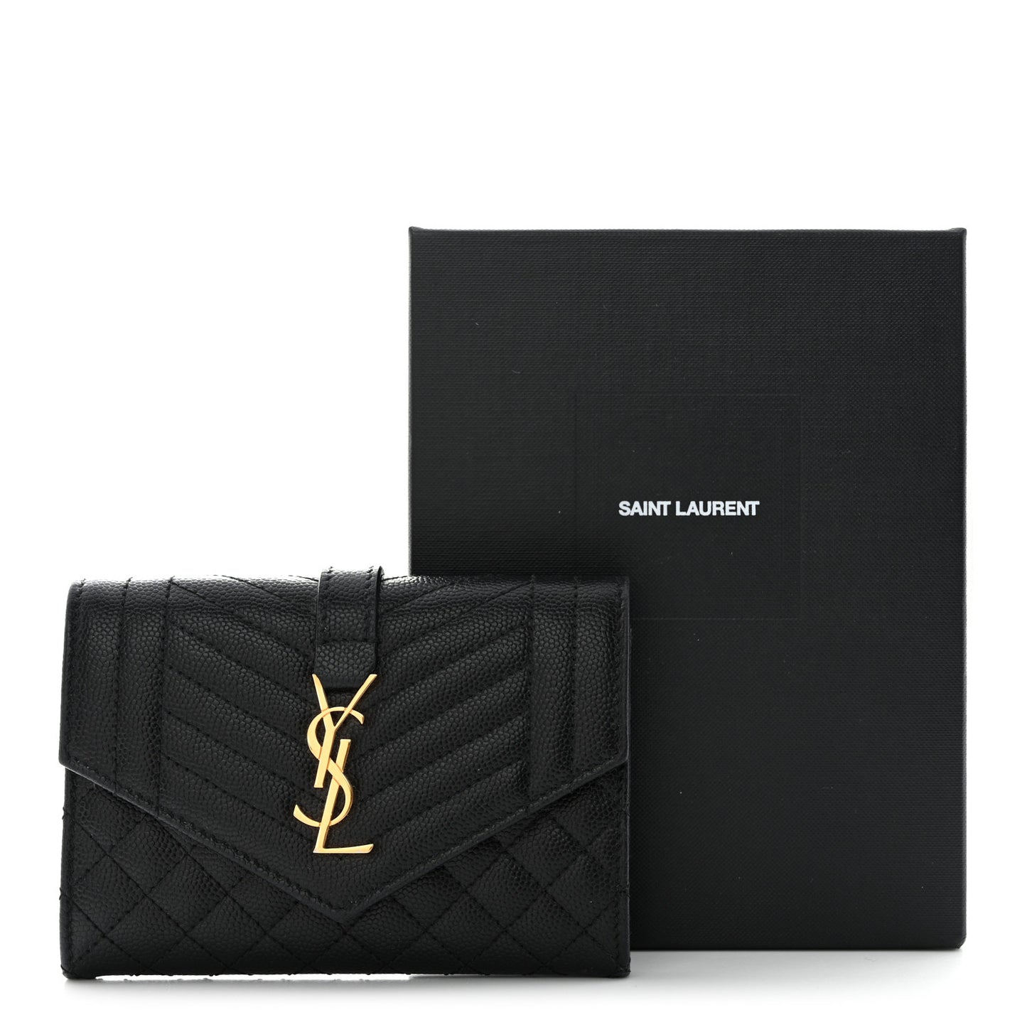 Grain De Poudre Textured Mixed Matelasse Triquilt Small Monogram Envelope Wallet Black
