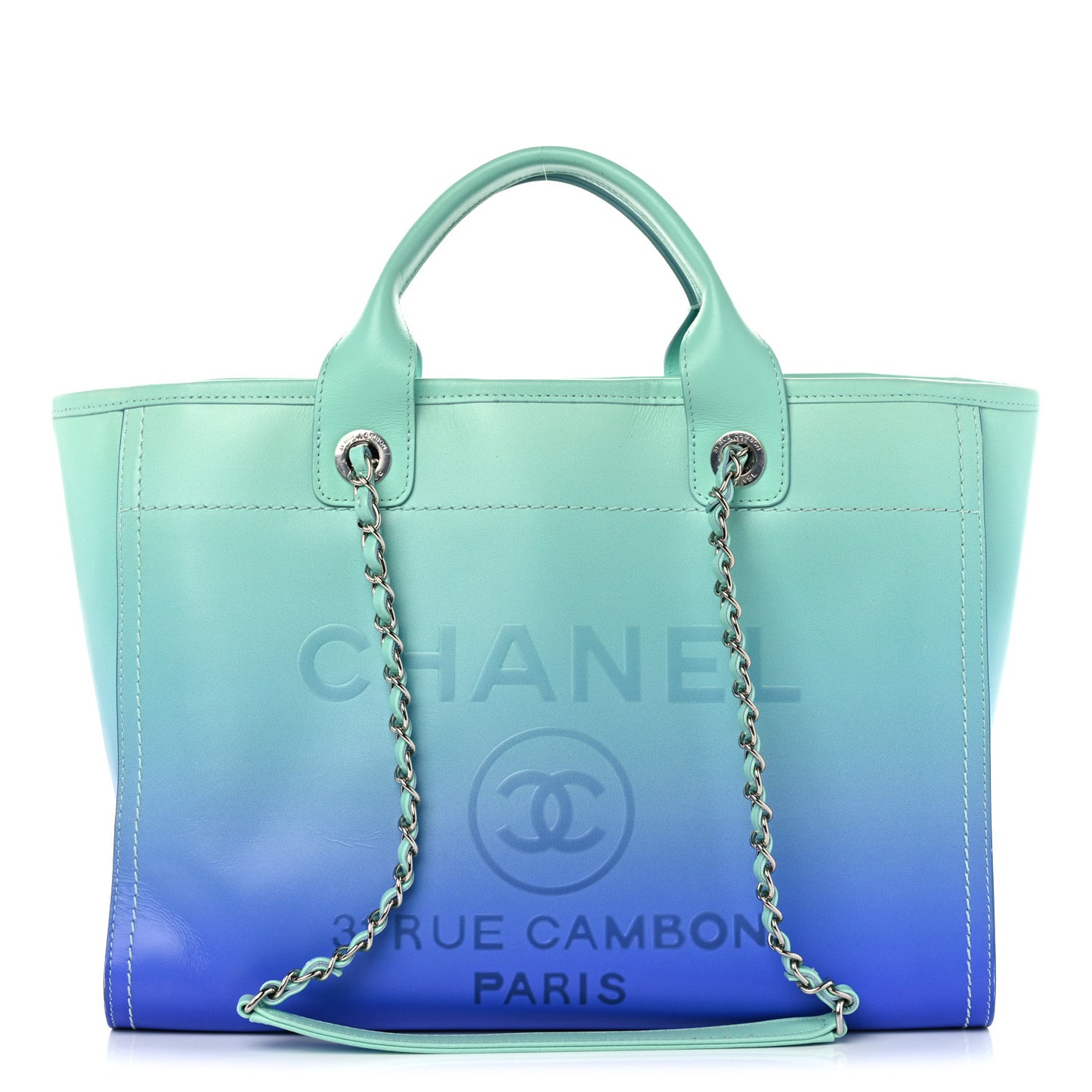 Shaded Calfskin Small Deauville Tote Light Green Turquoise Purple