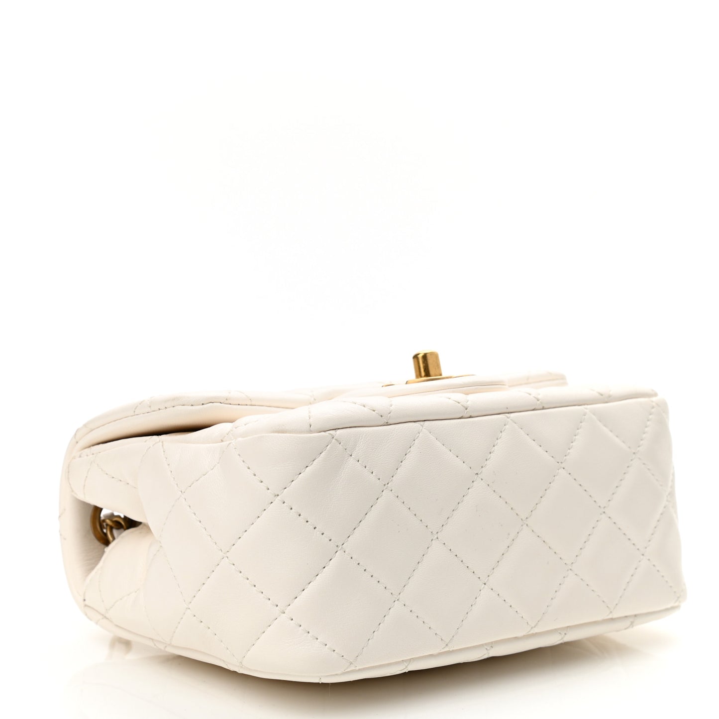 Lambskin Quilted Mini Pearl Crush Flap White