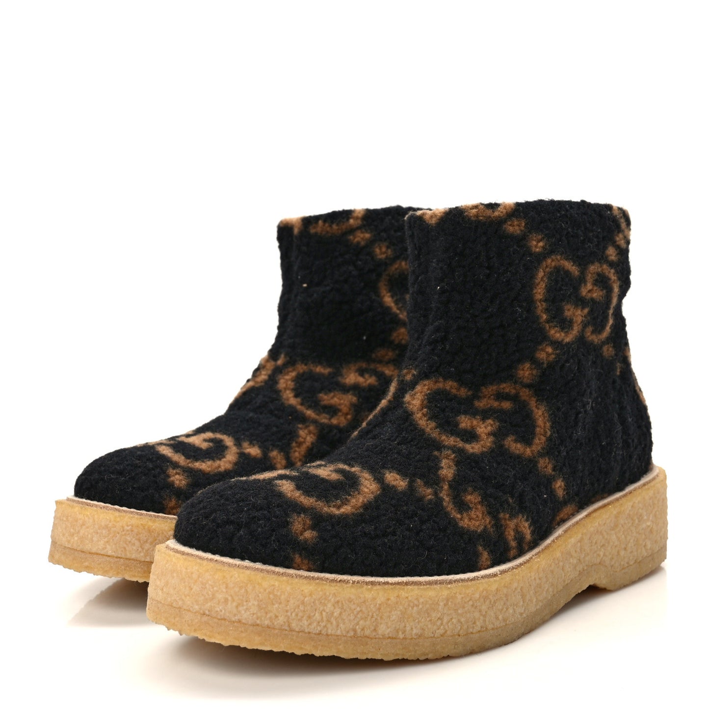 Faux Shearling Hooper GG Womens Ankle Boots 39.5 Black Natural Tan