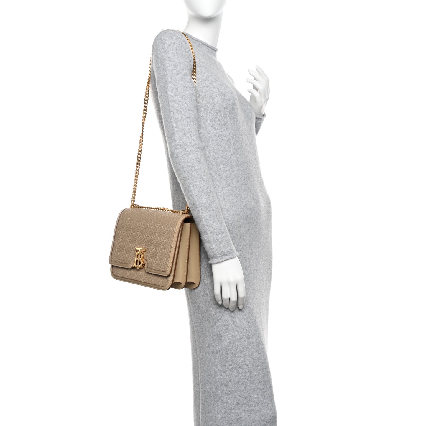 Calfskin Monogram Embossed Medium TB Chain Bag Honey
